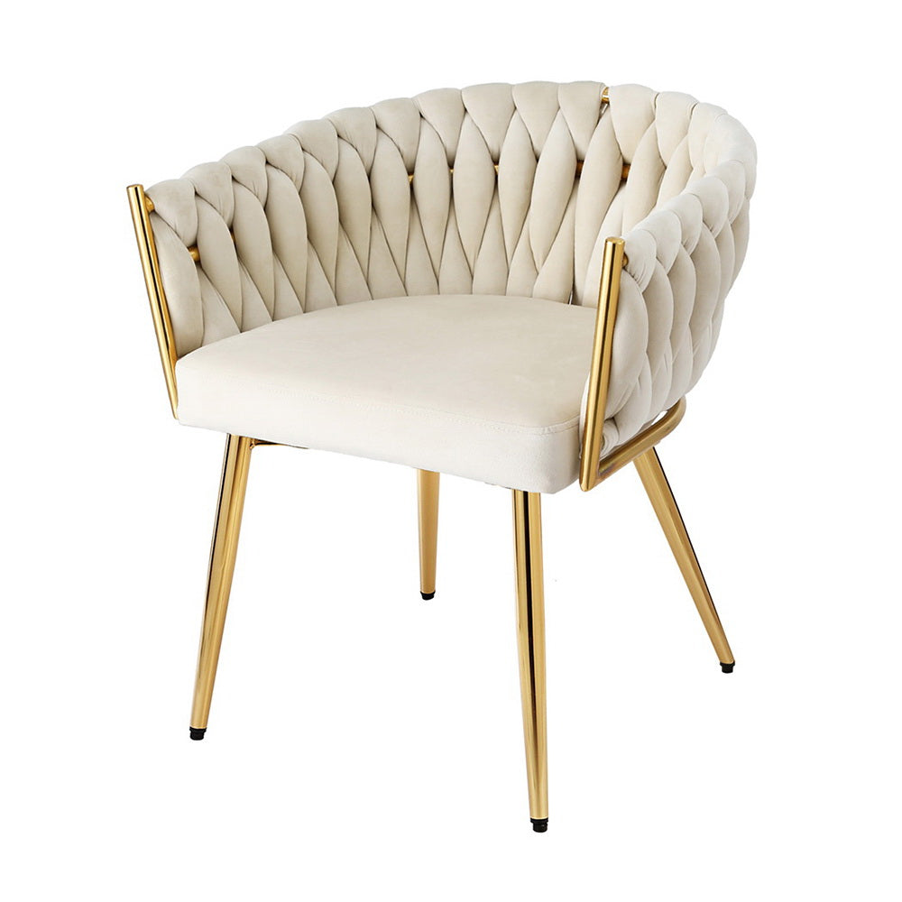 Artiss Velvet Dining Chair - Beige Upholstered Armchair for Kitchen, Dining Room, and Home Decor