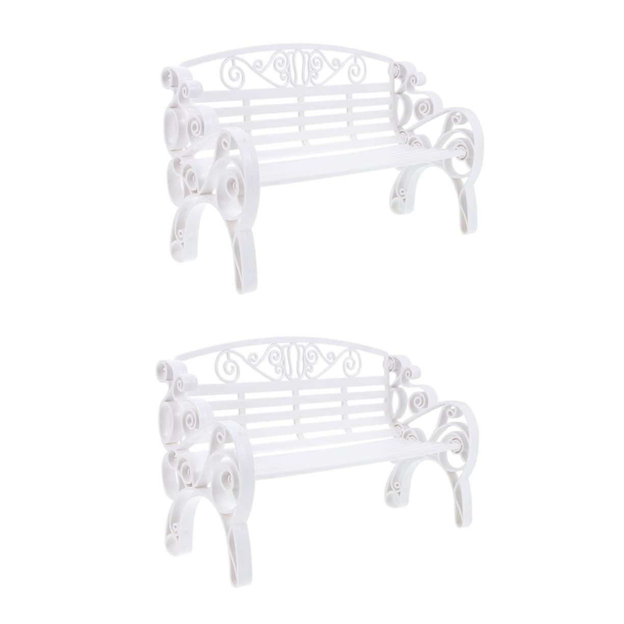 Jojofuny Dollhouse Mini Bench 2pcs - White Miniature Bench Models for Garden & Home Decor - Perfect for Dollhouses, Fairy Gardens, and DIY Miniature Scenes