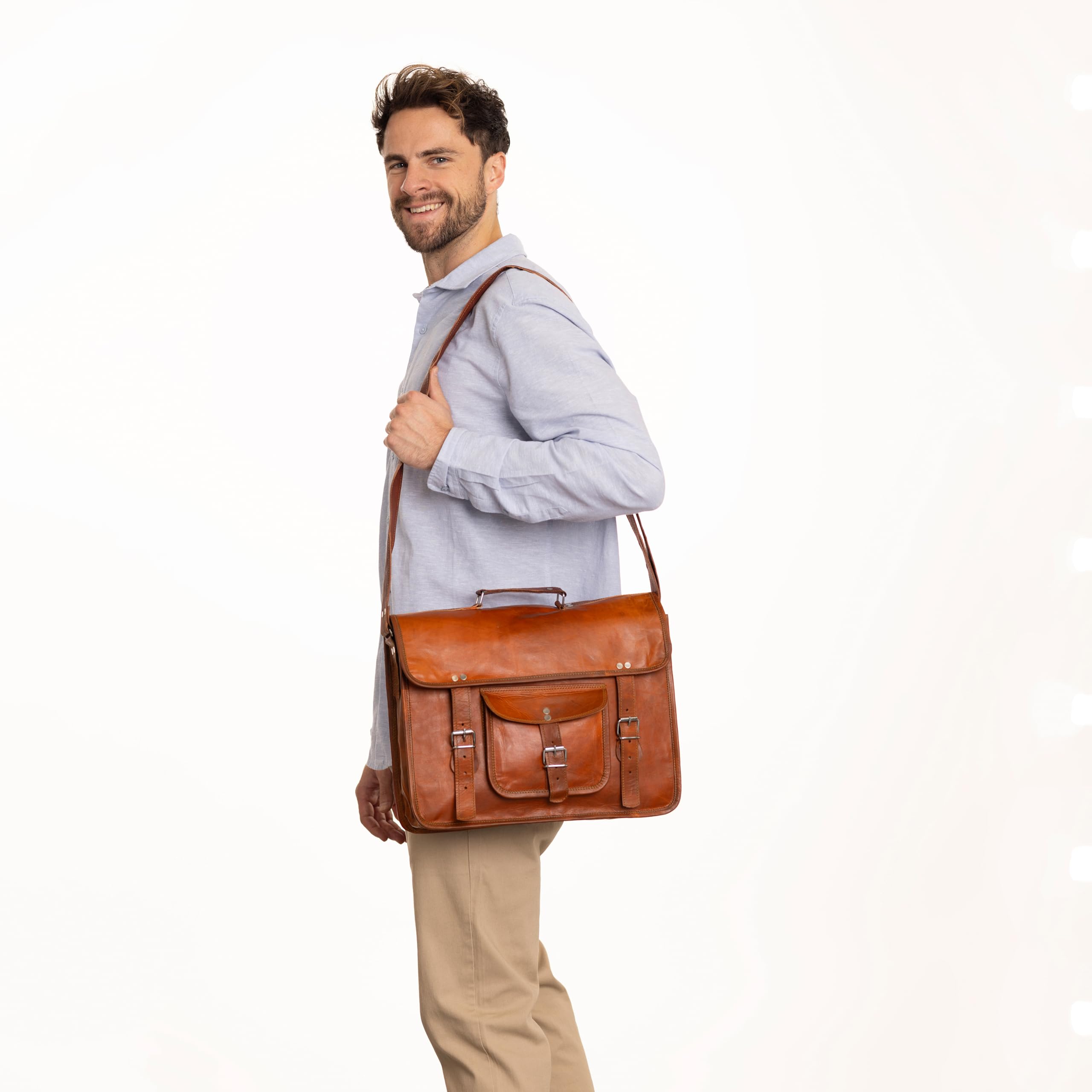 Gusti Leon Vintage Brown Leather Shoulder Bag - Business Messenger Briefcase for Men & Women | Perfect for Office, Travel & Everyday Use