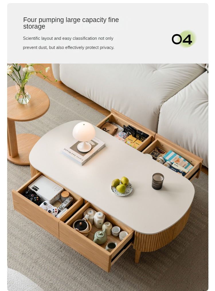 Solid Oak Wood Coffee Table with Slate Top - Modern Log Style for Living Room, Lounge & Office - Durable & Stylish Home Decor