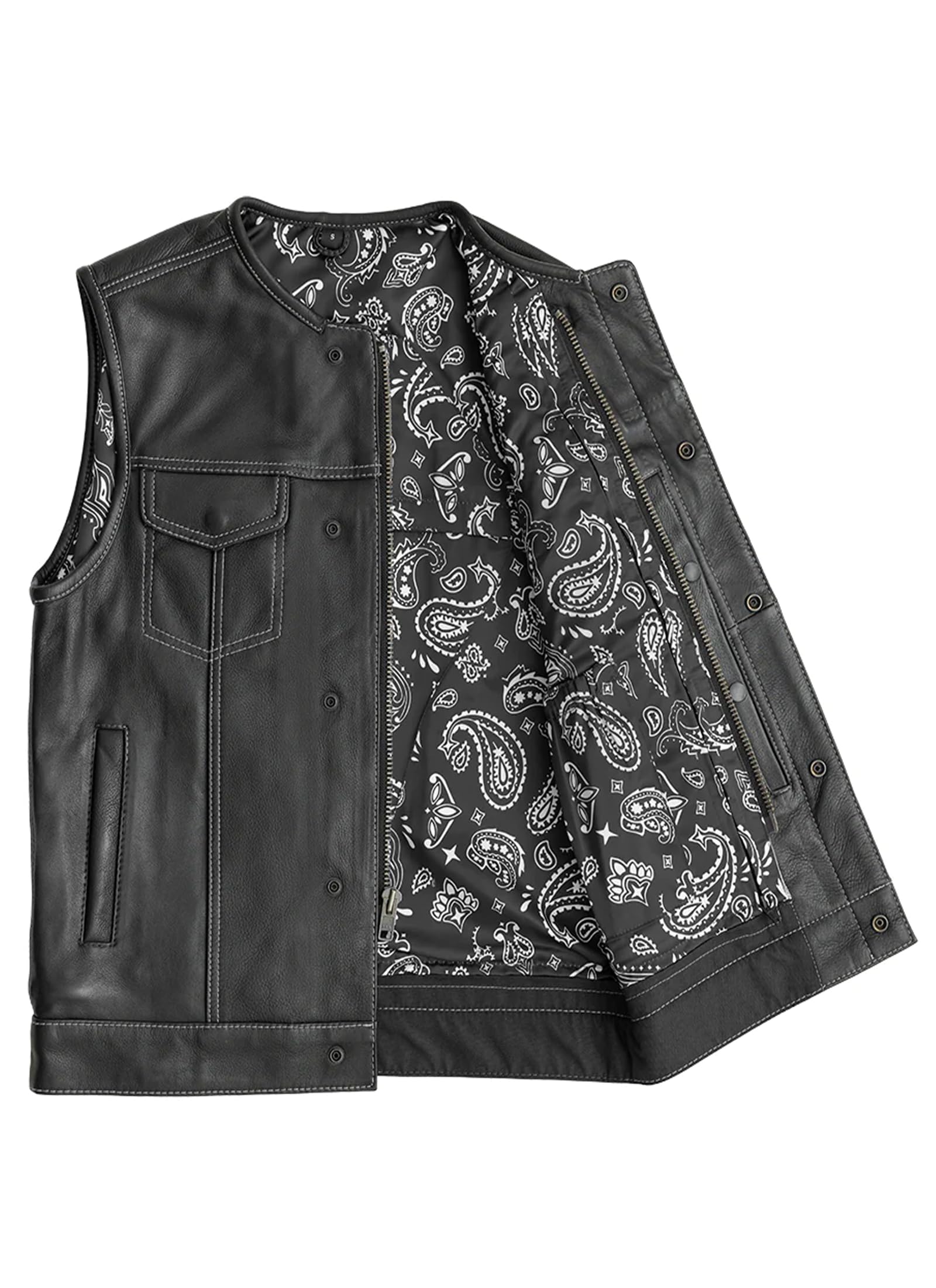 First Mfg Co Bandit Men's Motorcycle Leather Vest for Biker Riding - Durable & Stylish Leather Vest for Harley, Cruiser & Motorcycle Enthusiasts - Perfect for Riding, Events & Everyday Wear