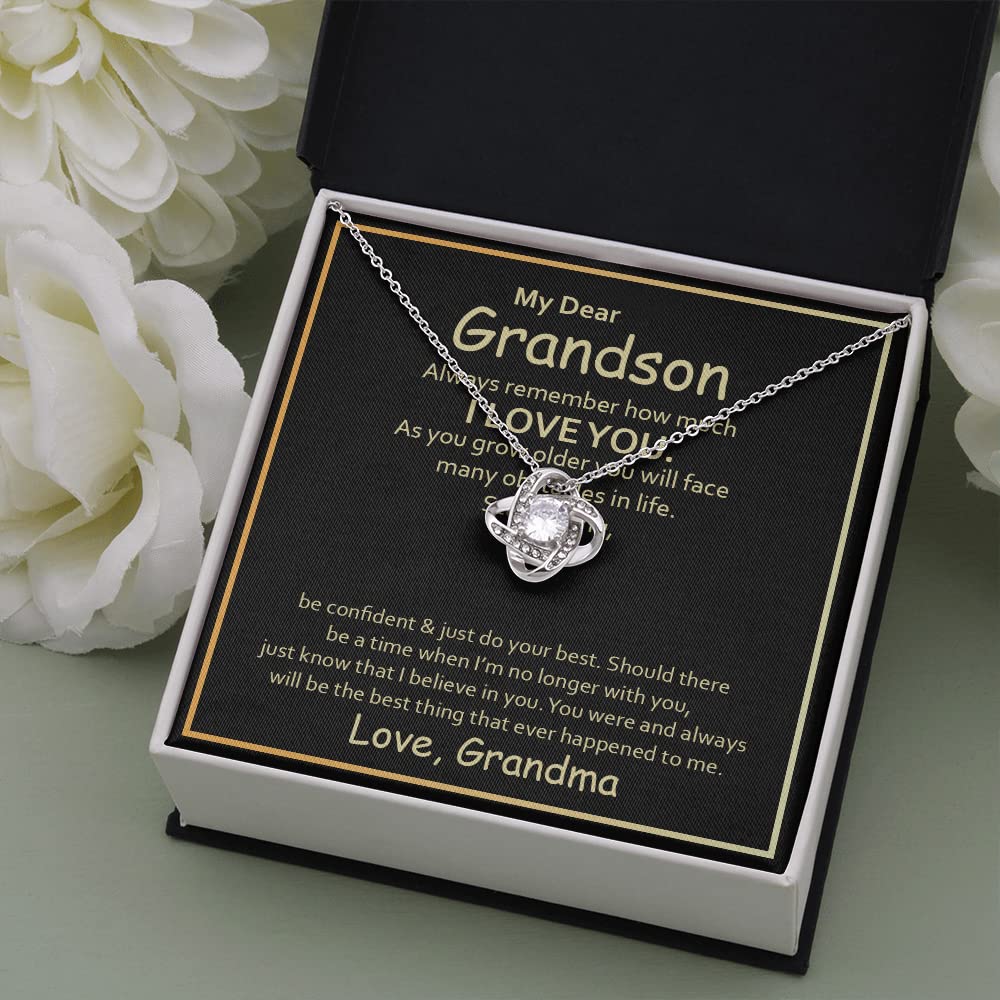 My Dear Grandson Love Knot Necklace - Always Remember How Much I Love You | Meaningful Birthday Gift from Grandma | Inspirational Keepsake for Grandchildren | Perfect for Birthdays, Graduation & Special Occasions