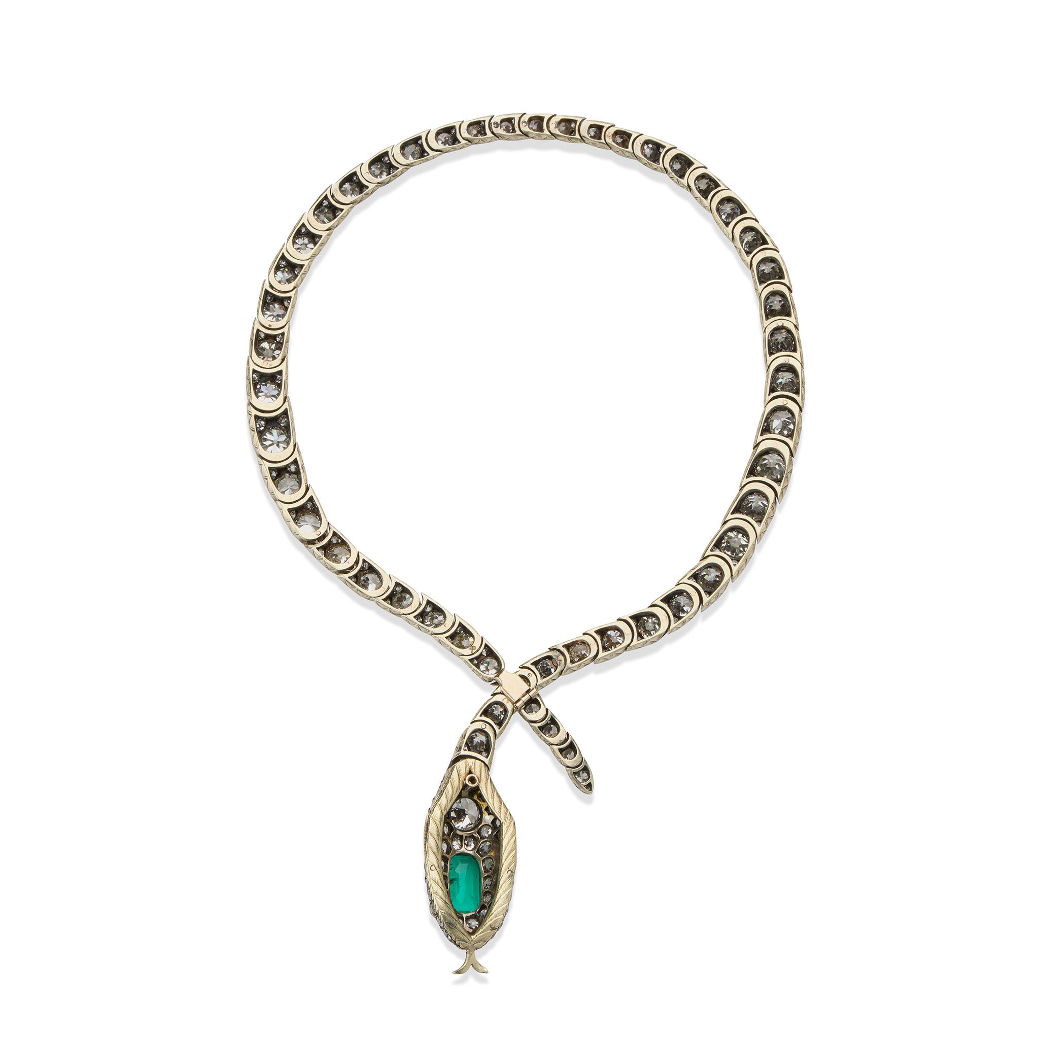 Vintage Emerald & Diamond Serpent Necklace - 18K Gold Plated Snake Jewelry for Women - Elegant Statement Piece for Evening Gala, Wedding & Special Occasions