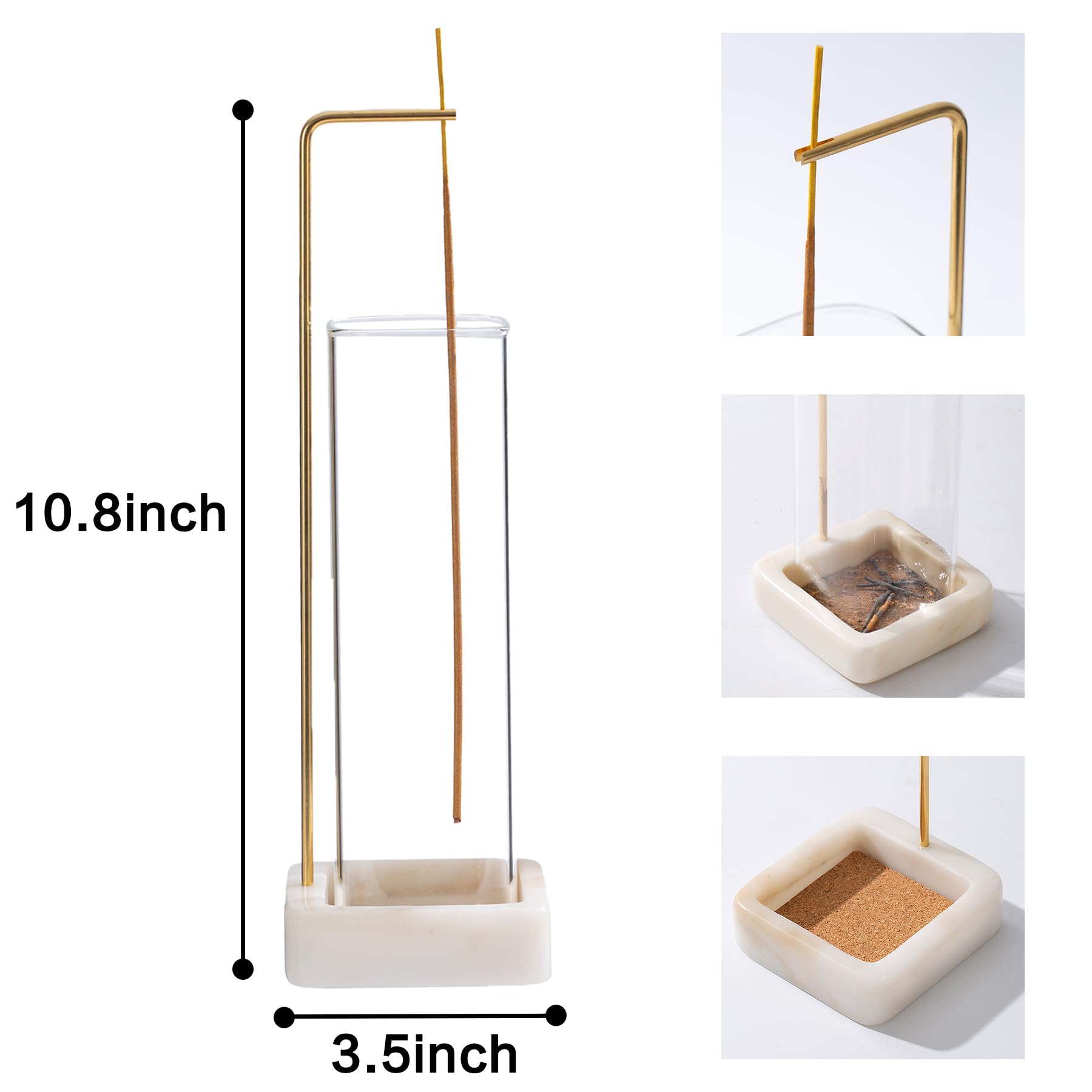Premium Marble Incense Holder with Brass Base - Anti-Ash Flying Design for Meditation, Yoga & Home Decor - White Aromatherapy Burner for Sticks | Perfect for Relaxation, Spiritual Practice & Stress Relief