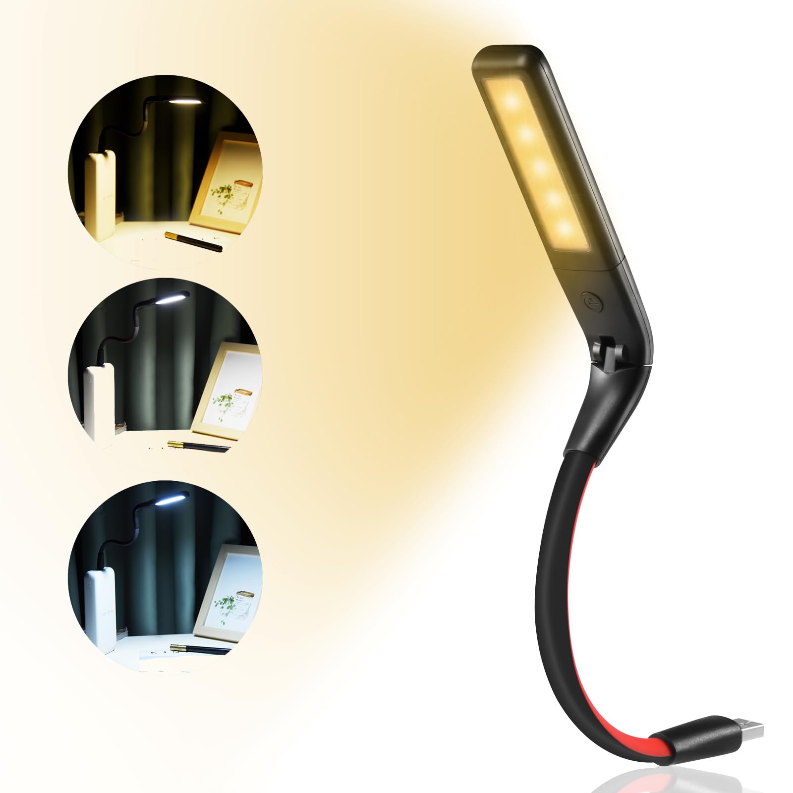 USB LED Light for Laptop - 3 Color Temperature Adjustable, Gesture Sensing, Stepless Dimming Eye-Care Reading Lamp | Flexible Portable USB Light for Keyboard, Camping, Office & Night Reading