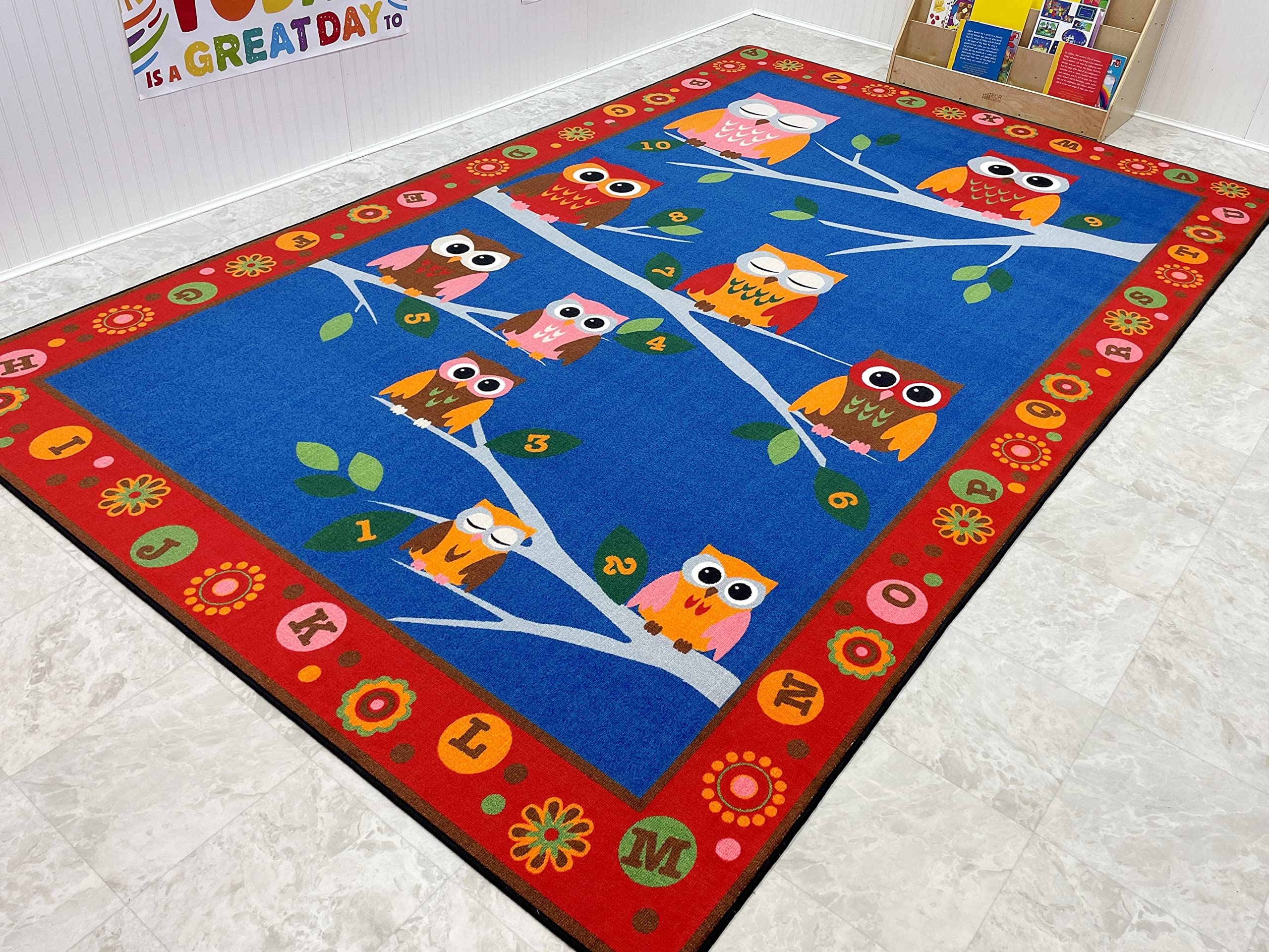 Educational Kids Carpet with ABCs & Numbers - 4'x6' Multicolored Owl Design Learning Rug for Children | Perfect for Playroom, Daycare, Nursery & Classroom | Soft Non-Slip Play Mat for Toddlers