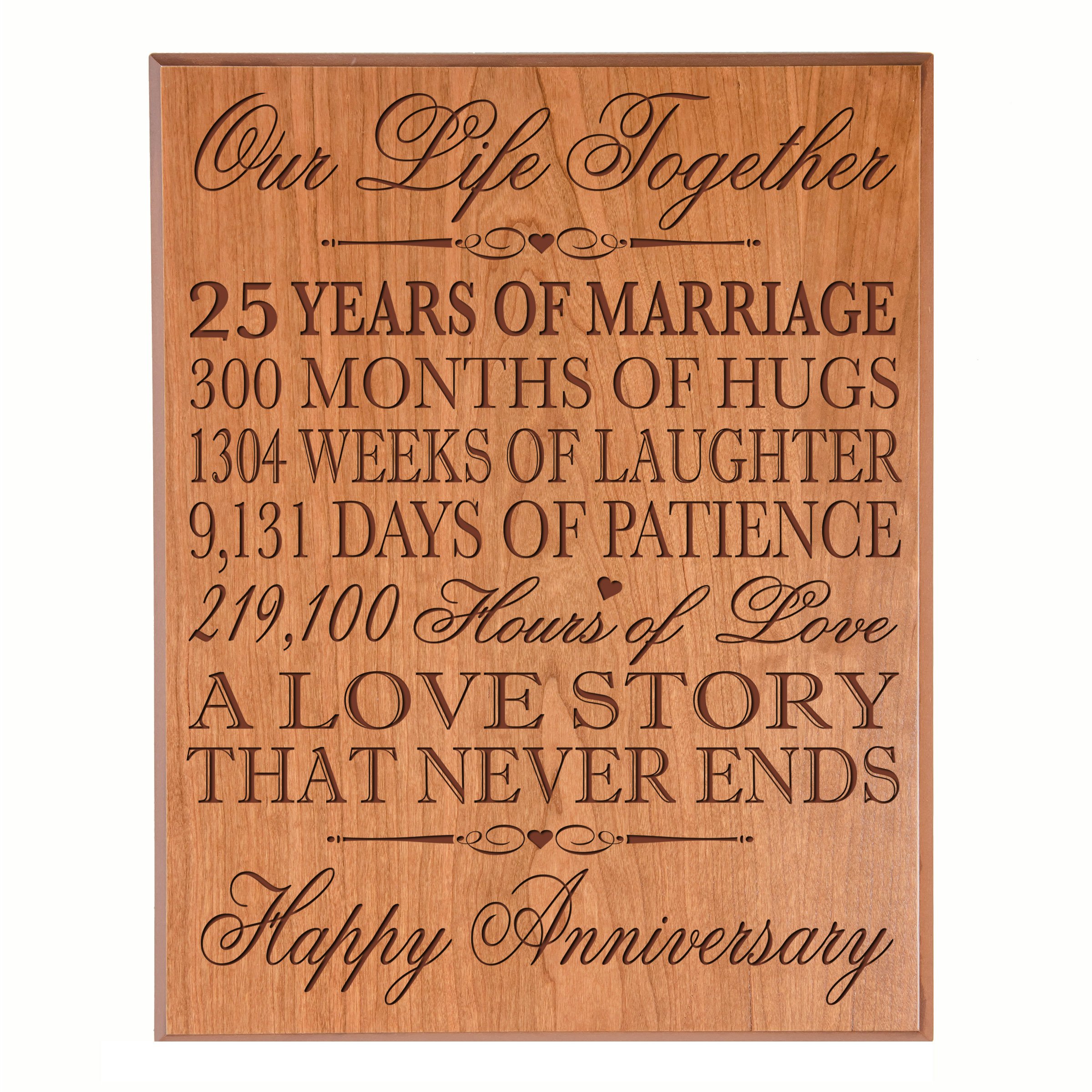 LifeSong Milestones 25th Wedding Anniversary Wall Plaque - Elegant Cherry Veneer Wood Gift for Couples (12