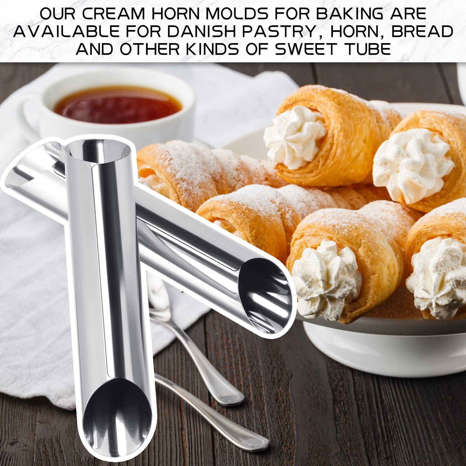 Yexiya 50 Pcs Stainless Steel Cannoli Tubes & Cream Horn Molds - Non Stick Danish Pastry Forms for Baking Croissant Shells, Cookie Dough & Cream Rolls | Perfect for Home Bakeries, Italian Desserts & Professional Pastry Making