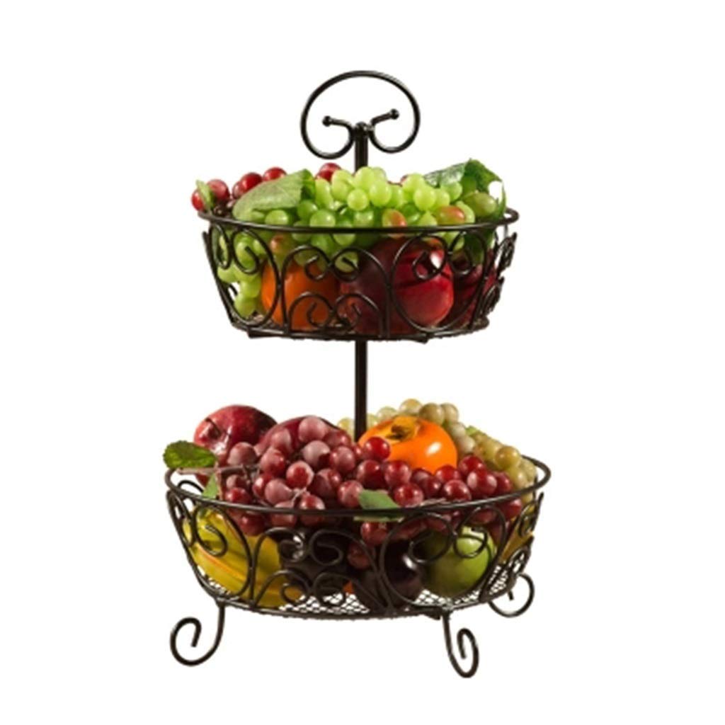 2-Tier Metal Fruit Basket with Handle - Durable Creative Fruit Bowl for Kitchen Countertop, Dining Table, and Party Serving - Perfect for Organizing Apples, Oranges, and Snacks