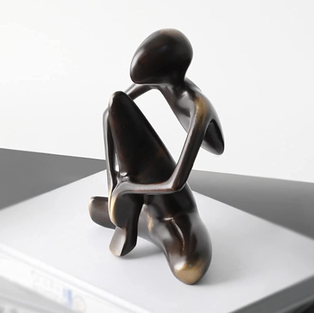 Bronze Thinker Statue - Abstract Art Sculpture for Desktop, Home & Office Decoration | Unique Figurine Gift for Collectors & Art Lovers | Perfect for Bookshelf, Study Table or Living Room Display