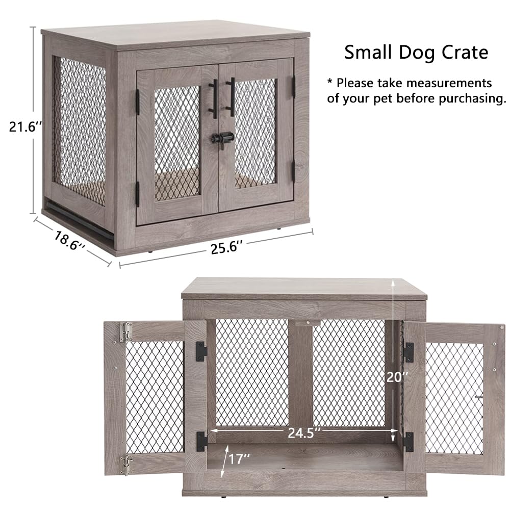 Unipaws Wooden Dog Crate Furniture - Indoor Decorative Kennel for Small Dogs Up to 25 lbs | Side End Table with Removable Tray & Cushion | Perfect for Puppies, Cats, Mini Pigs & Rabbits | Ideal for Living Rooms, Bedrooms & Home Decor