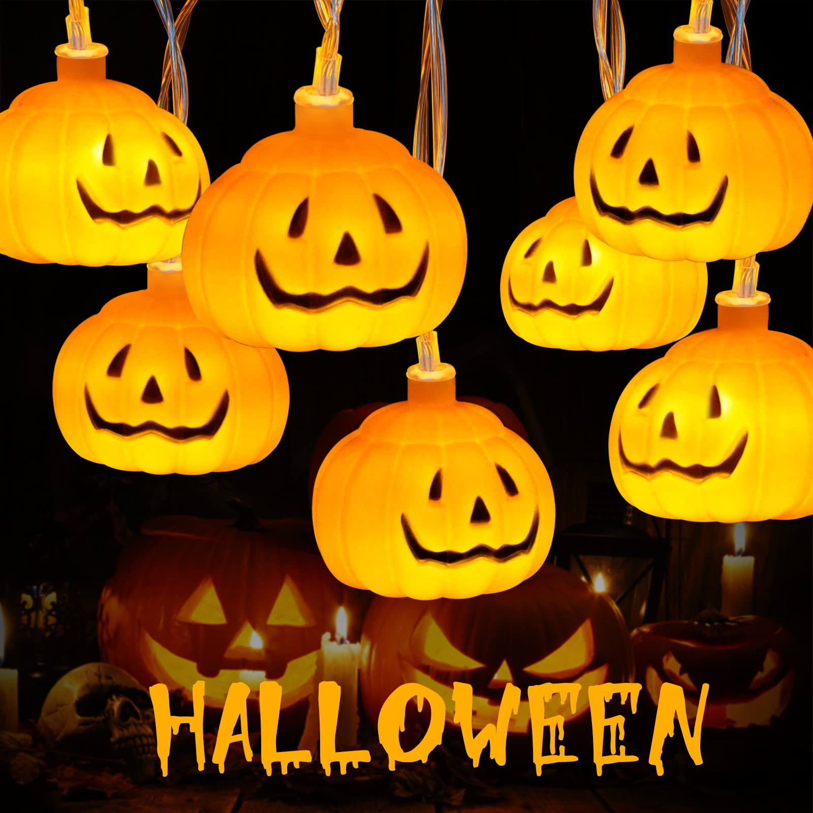 Suddus 20 LED Pumpkin String Lights - 9.8ft Battery Operated Waterproof Halloween Decor with 8 Lighting Modes | Perfect for Outdoor Porch, Backyard Tree, Indoor Party, and Seasonal Home Decoration