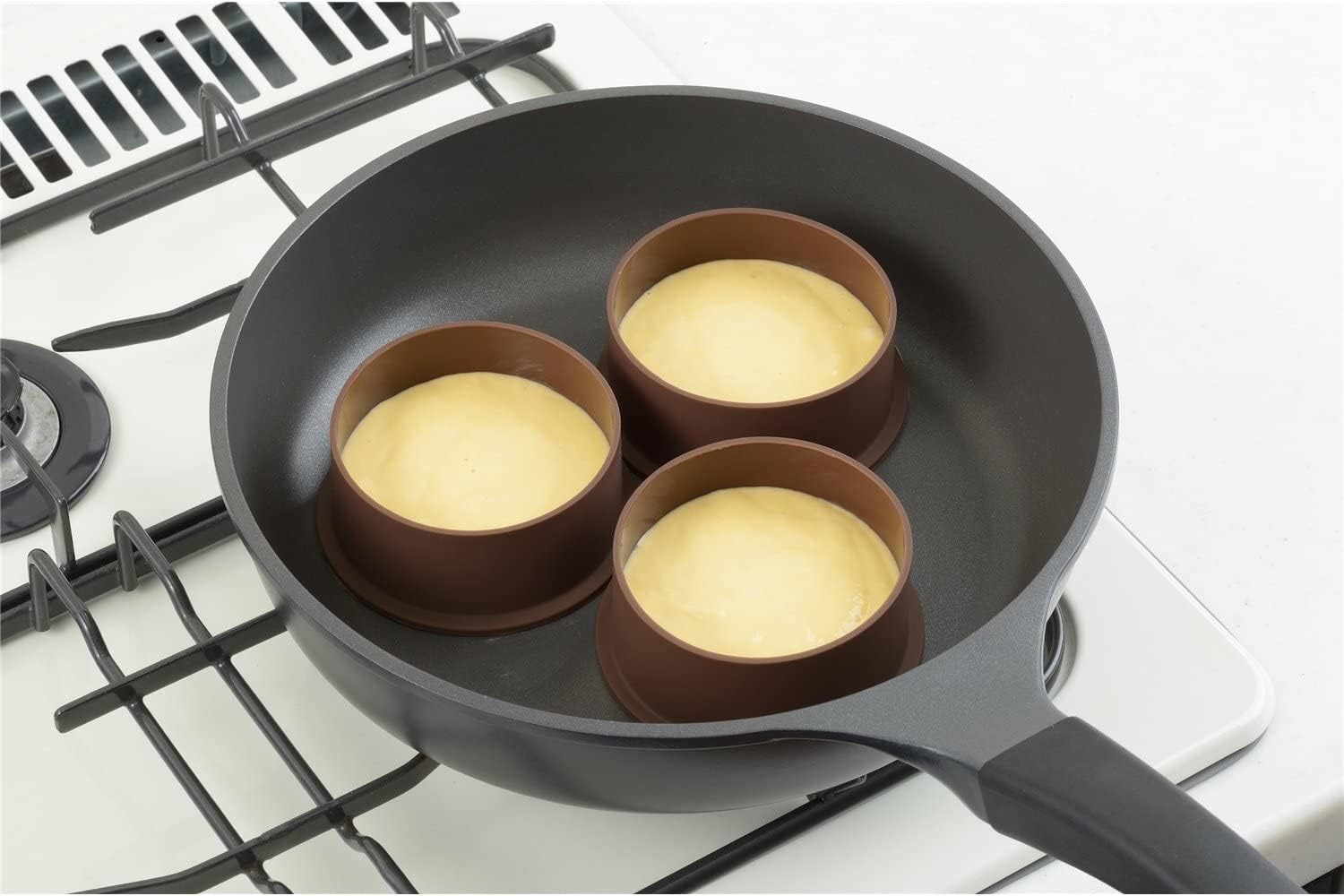 3-Piece Silicone Cake Ring Set - Non-Stick Japanese Souffle Pancake Molds, Egg Frying Rings & Sushi Cake Molds (100mm Diameter) | Perfect for Fluffy Pancakes, Homemade Sushi & Baking