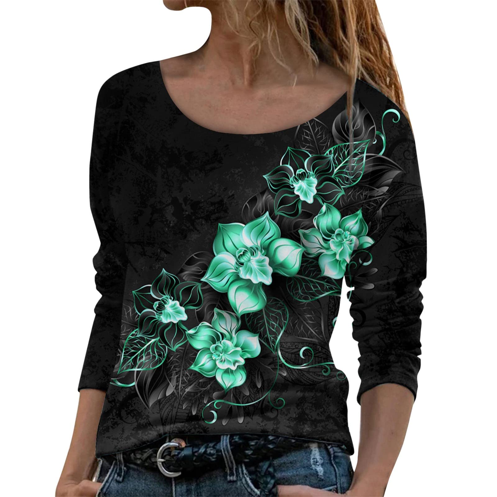 Women's Fall Tops 2023 - Gradient Color Long Sleeve T-Shirt | Casual Crew Neck Blouse | Trendy Loose Fit Tee for Everyday Wear, Office & Outings