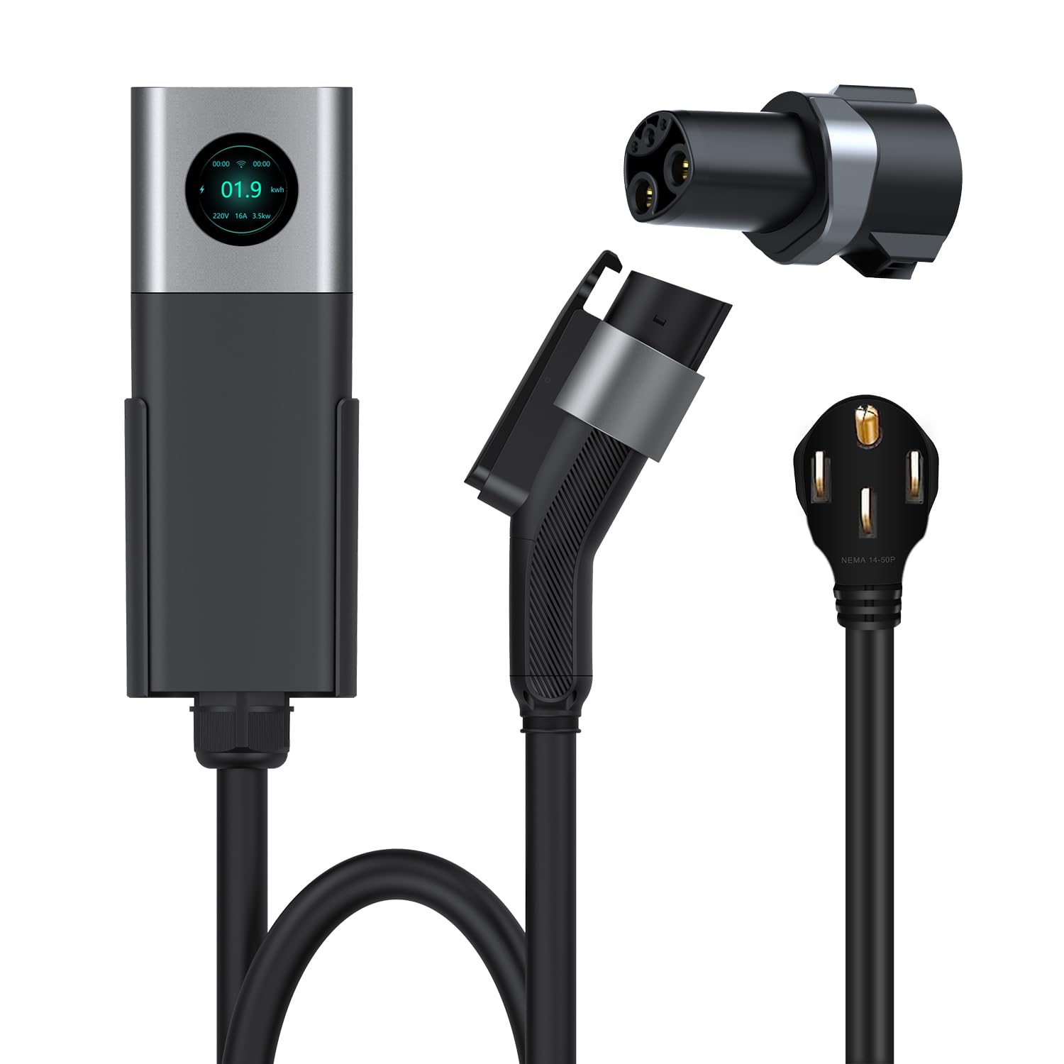 40 Amp Level 2 EV Charger with RFID Card & 25ft Cable - NEMA 14-50 Plug, WiFi Enabled Indoor/Outdoor Electric Vehicle Charging Station for Home & Commercial Use