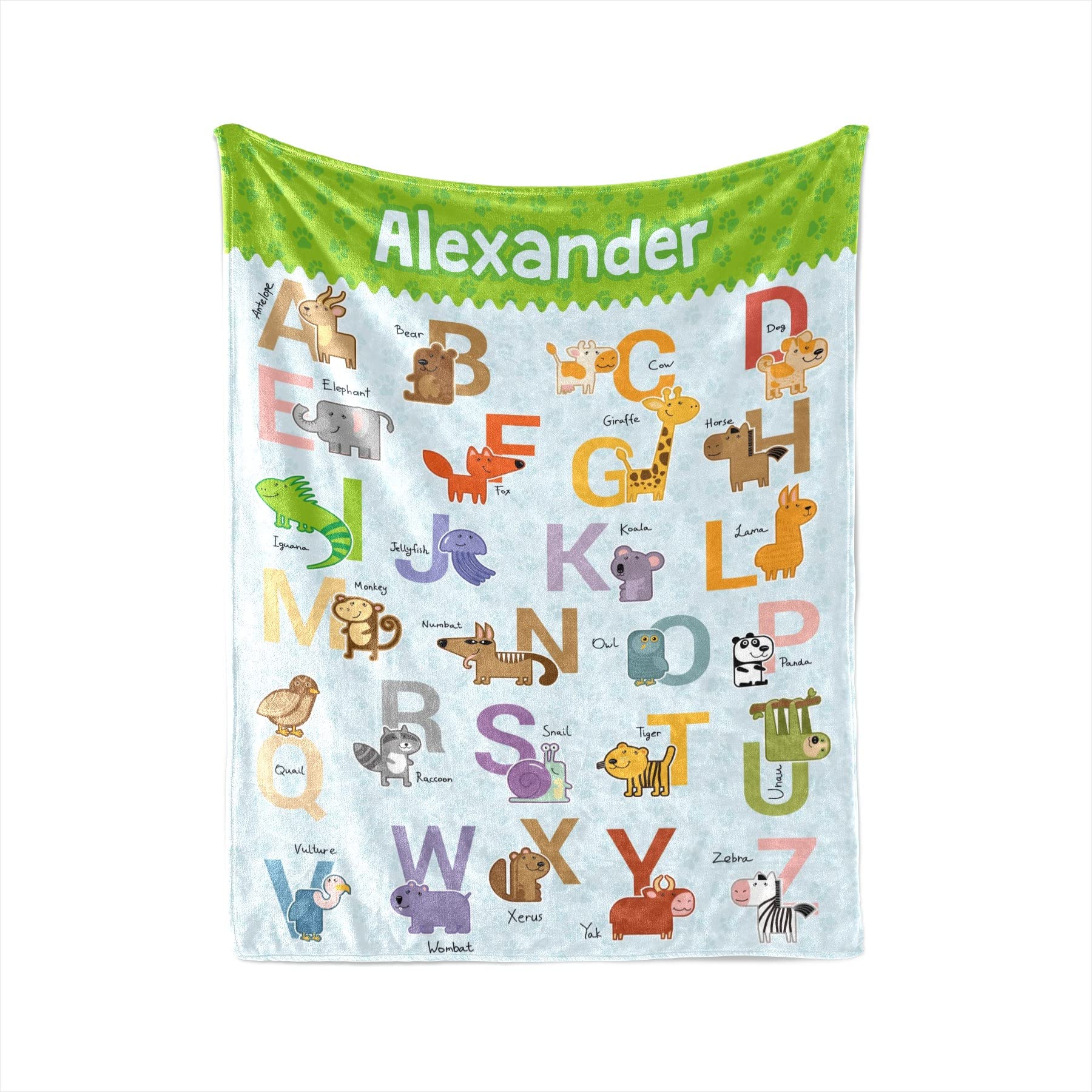 Personalized Baby Blankets for Boys and Girls - Custom Zoo Animal Alphabet Newborn Receiving Blanket with Name - 50x60 Inch Soft Baby Shower Gift for Nursery, Christening, and First Birthday