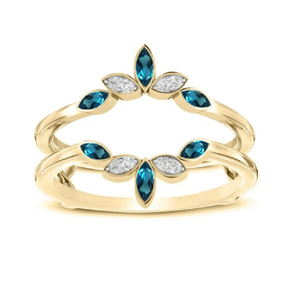 14K Yellow Gold Marquise Cut London Blue Topaz & Diamond 925 Sterling Silver Ring for Women | Wedding, Engagement, Anniversary Jewelry Gift | Perfect for Proposals, Bridal Sets & Special Occasions