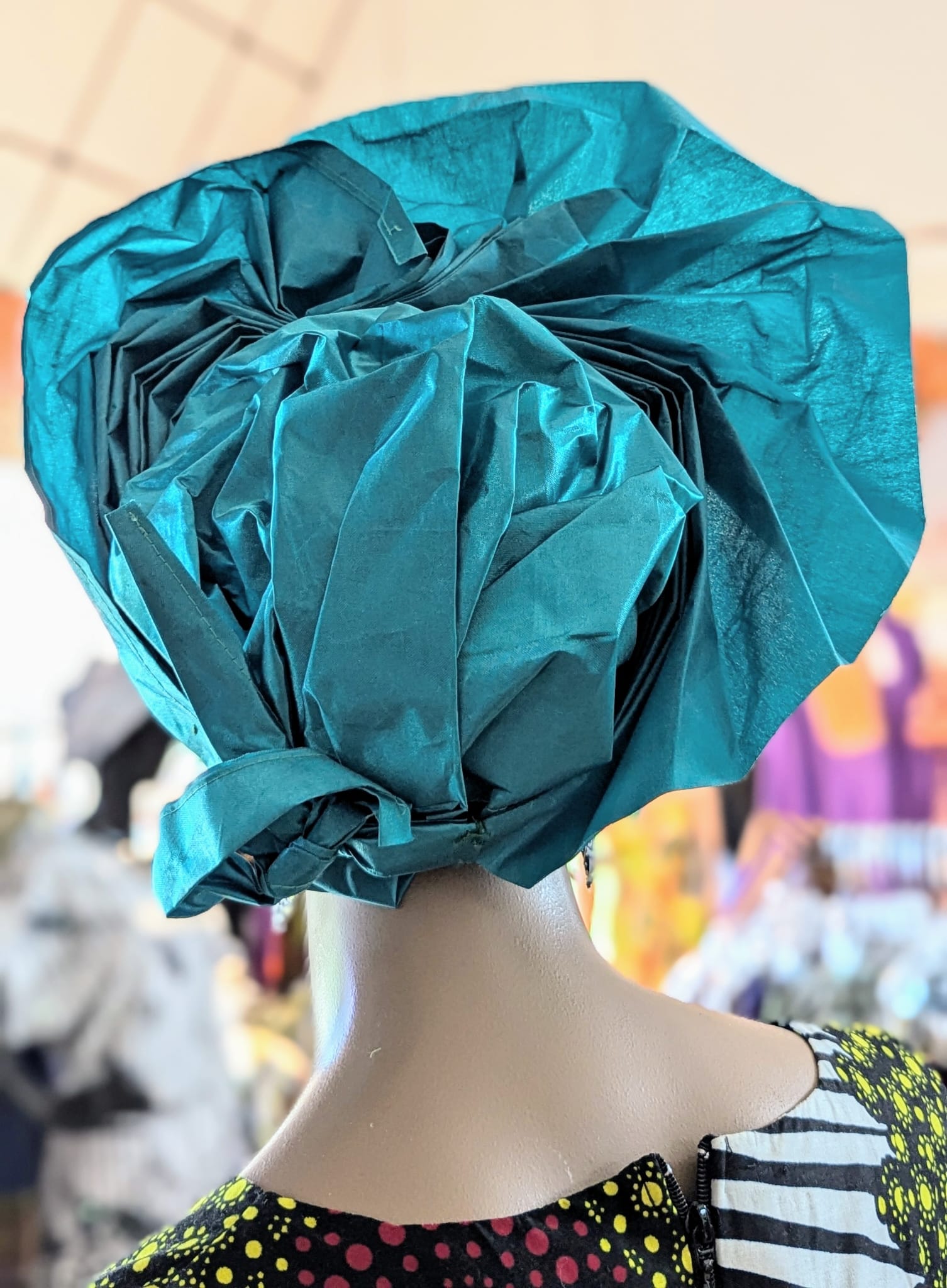 Elegant Teal African Autogele Ready Gele Head Wrap - Traditional Nigerian Headtie Hat for Women | Perfect for Weddings, Church & Special Occasions