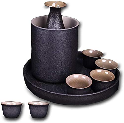 Premium Japanese Sake Set - 9-Piece Ceramic Sake Warmer Gift Set with 6 Cups, Bottle, Tray & Heating Pot (Model G0924) - Perfect for Traditional Japanese Tea Ceremonies, Dinner Parties & Cultural Gift Giving
