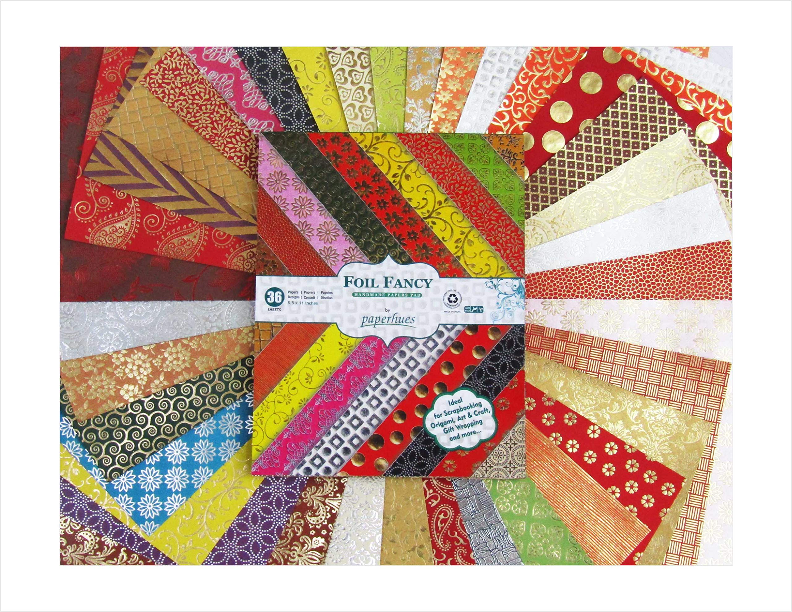 Handmade Foil Scrapbook Paper Pad 8.5x11 Inches - 36 Sheets Decorative Craft Paper for Card Making, Journaling, DIY Albums & Gift Wrapping | Premium Fancy Collection by Paperhues