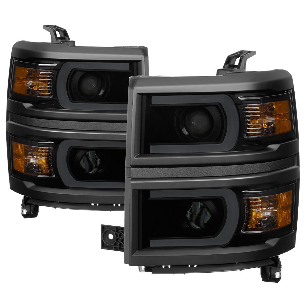 High Performance LED Light Tube DRL Headlights for Chevy Silverado 1500 (2014-2015) - Black/Smoked Lens - Upgrade Your Truck's Style & Visibility for Night Driving & Off-Road Adventures