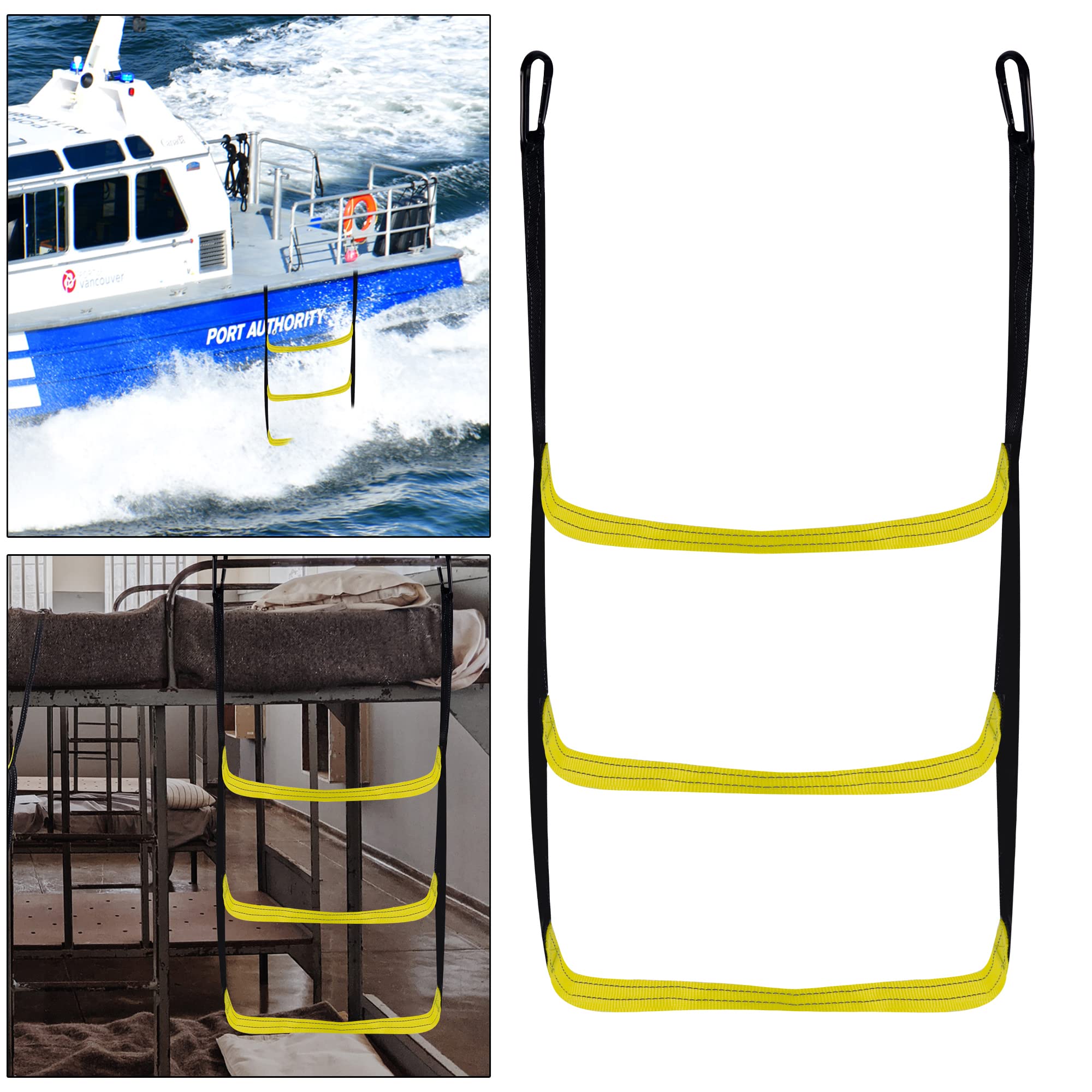 WBCBEC 3-Step Marine Rope Ladder - Portable Nylon Boat Boarding Ladder for Inflatable Boats, Yachts, Kayaks & Canoes | Durable Reusable Watercraft Accessory for Safe Boarding & Emergency Exit