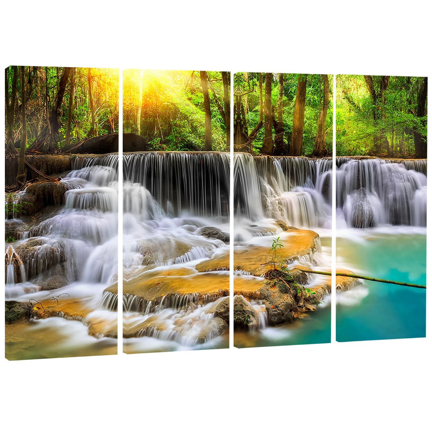 Designart Erawan Waterfall Landscape Metal Wall Art - 4 Panel Modern Home Decor - 48x28 Inches Wide View Nature Scene - Perfect for Living Room, Bedroom & Office Décor