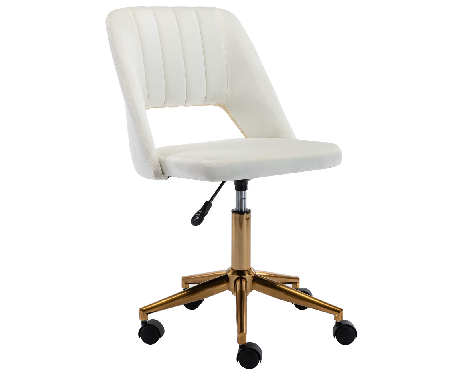 Velvet Office Desk Chair with Wheels - Mid Back Modern Home Office Chair, Small and Cute for Bedroom, White with Gold Base - Perfect for Home Office, Study, Dorm Room, and Small Spaces
