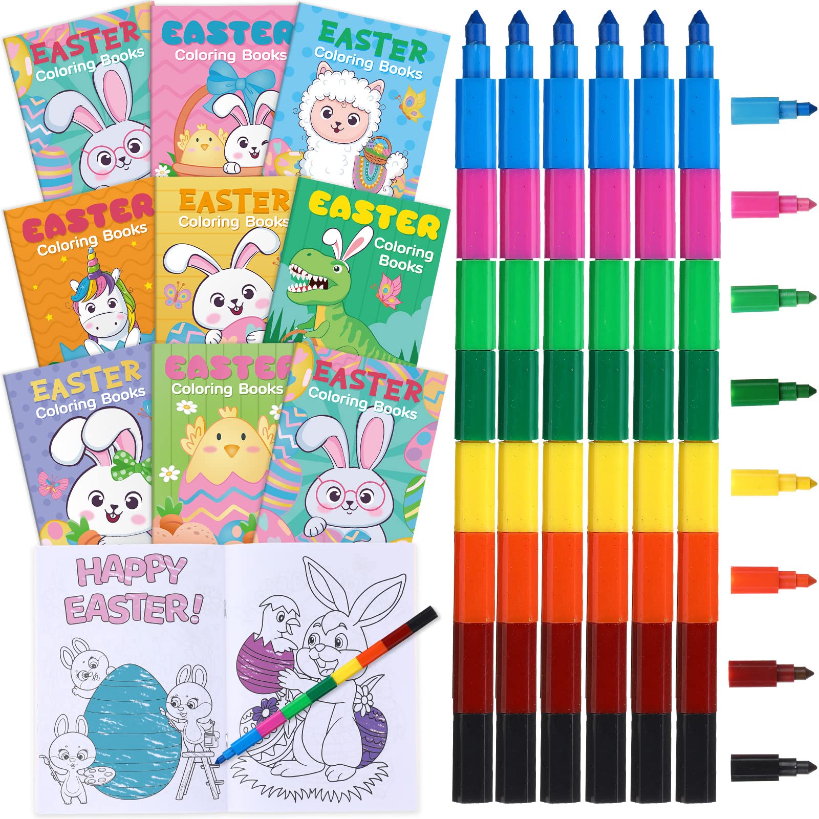 24-Pack Easter Coloring Books with 24 Stacking Crayons - Kids Easter Party Favors, Holiday Activity Books & Classroom Supplies - Perfect for Easter Egg Basket Stuffers, School Activities & Rainbow Art Projects