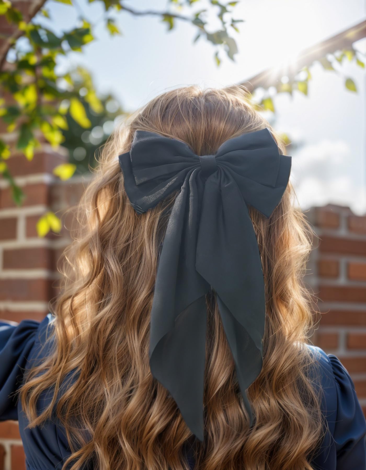 Elegant Satin Hair Bows for Women - Large Furling Pompom Hair Clips with Long Tail Ribbon - Black & Pink Hair Barrettes & Accessories for Parties, Weddings, Daily Styling