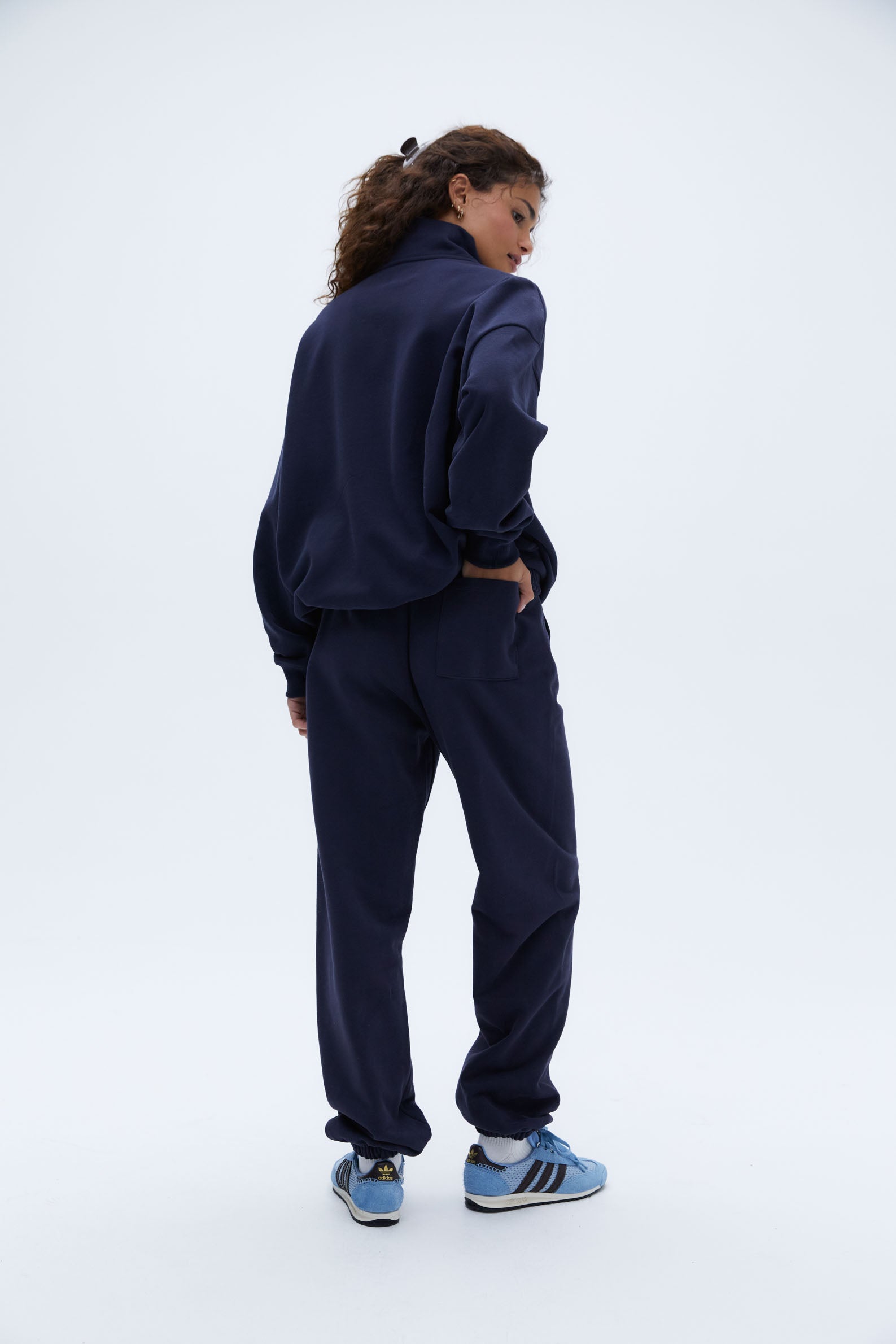 Oversized Funnel Neck Zip-Up Sweatshirt for Women - Navy Blue & Powder Blue | Cozy College Campus Wear, Casual Loungewear, Street Style Fashion