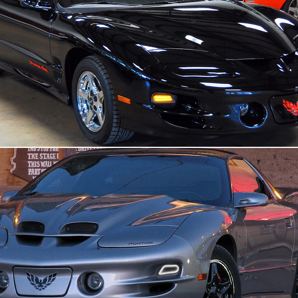 1998-2002 Pontiac Firebird Trans Am Clear Lens Switchback White/Amber LED Turn Signal Lights - DRL Corner Side Marker Parking Lamp Replacement for Enhanced Visibility & Style | Perfect for Night Driving & Car Customization