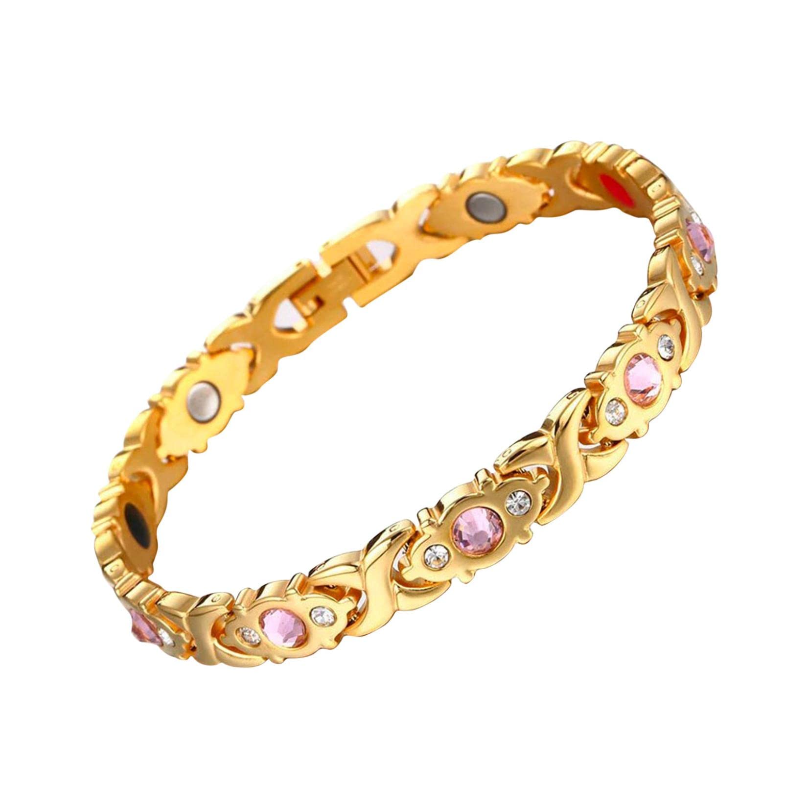 Magnetic Lymph Detox Bracelet for Couples - Gold Magnetic Therapy Jewelry for Detoxification & Wellness - Perfect Anniversary Gift for Him & Her (Couples Matching Set) - Ideal for Daily Wear, Yoga & Holistic Healing