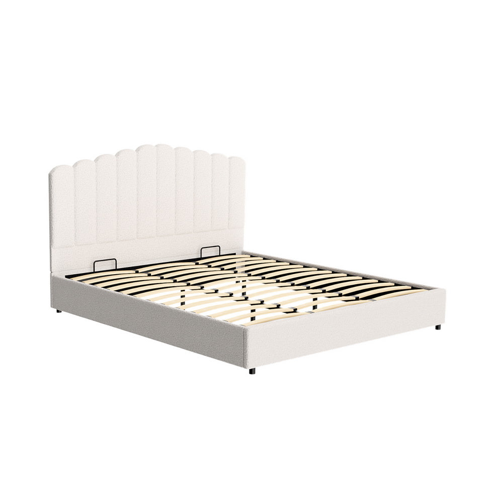 Fion King Boucle Upholstered Storage Bed with Drawers - Cream White | Modern Platform Bed Frame for Small Spaces | Perfect for Apartments, Dorms & Guest Rooms