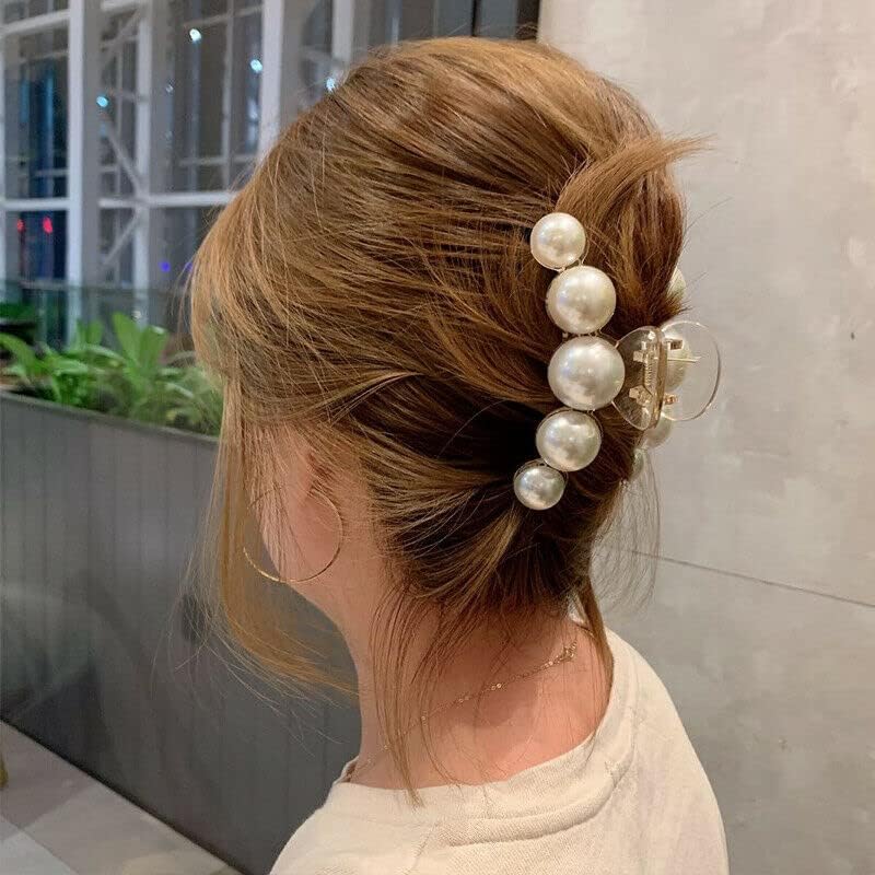 Korean Fashion Large Pearl Hair Claw Clips for Women - Stylish Hair Barrettes & Jaw Clips for Long Hair (Set of 1) - Perfect for Weddings, Parties & Everyday Elegant Hairstyles