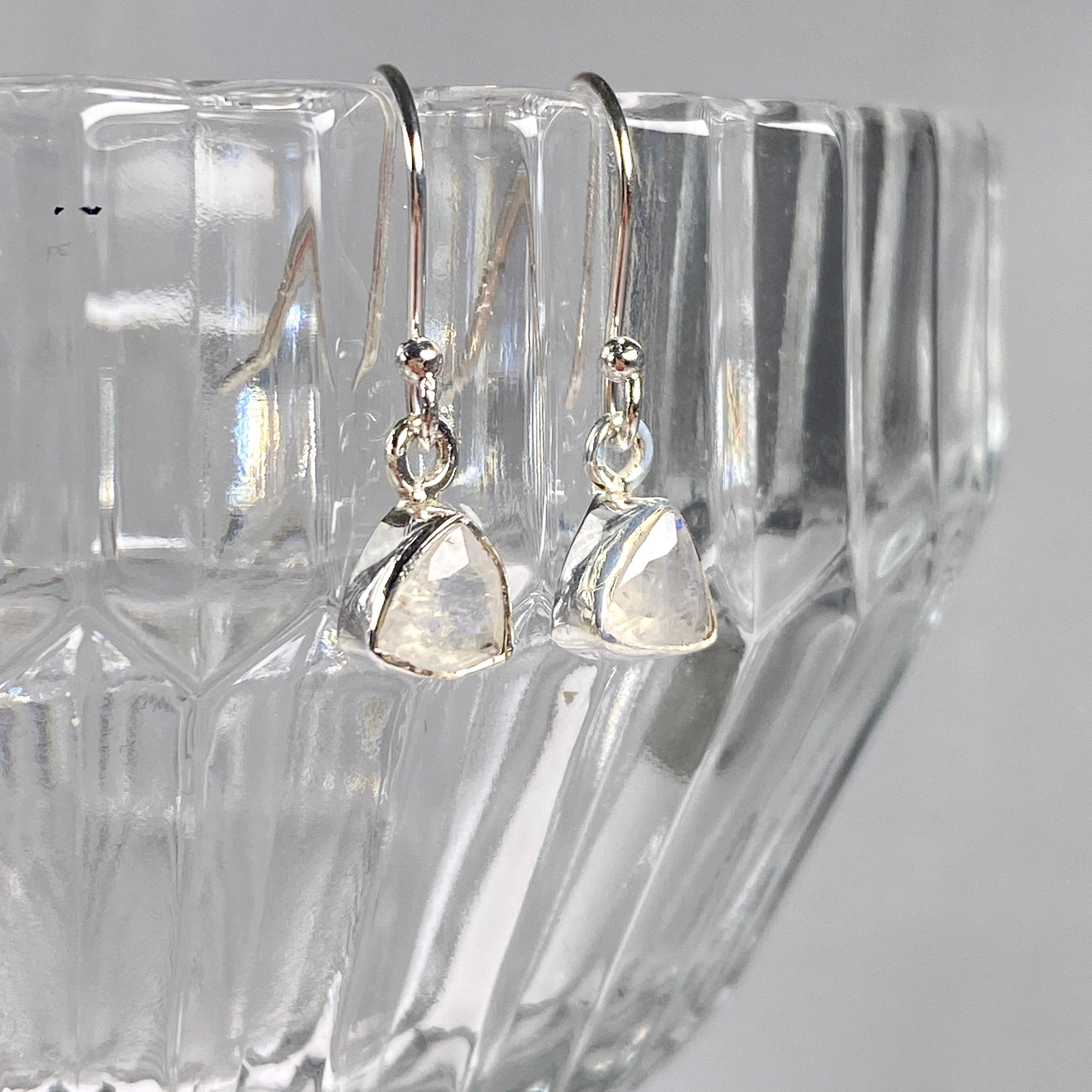 Moonstone Petite Triangular Faceted Earrings R2363 MST - Elegant Dainty Jewelry for Women, Perfect for Weddings, Parties & Everyday Wear