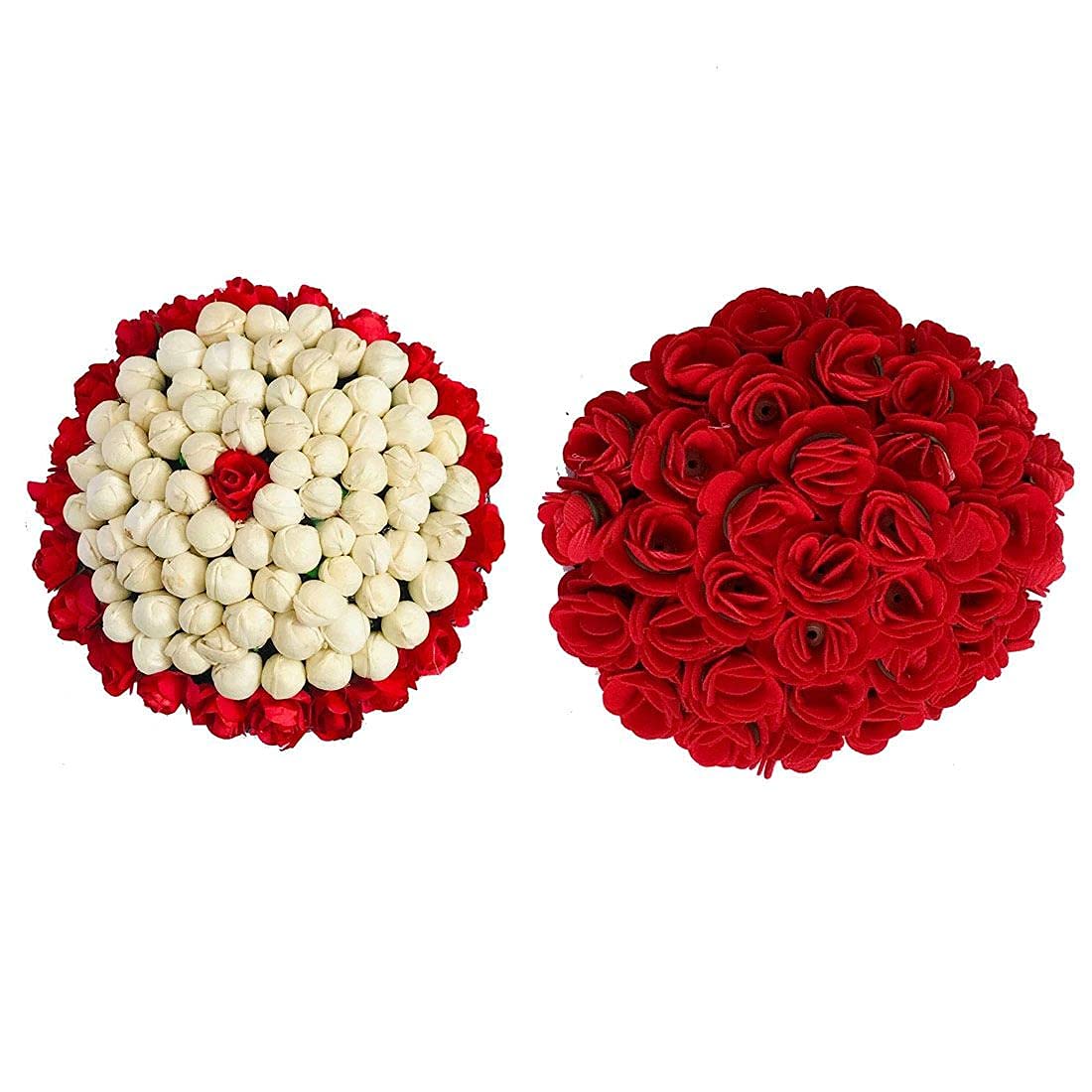 GadinFashion™ Artificial Flower Juda Hair Gajra Hair Bun for Girls - Red & White Floral Hair Accessories (Pack of 2) - Perfect for Weddings, Parties & Traditional Hairstyling