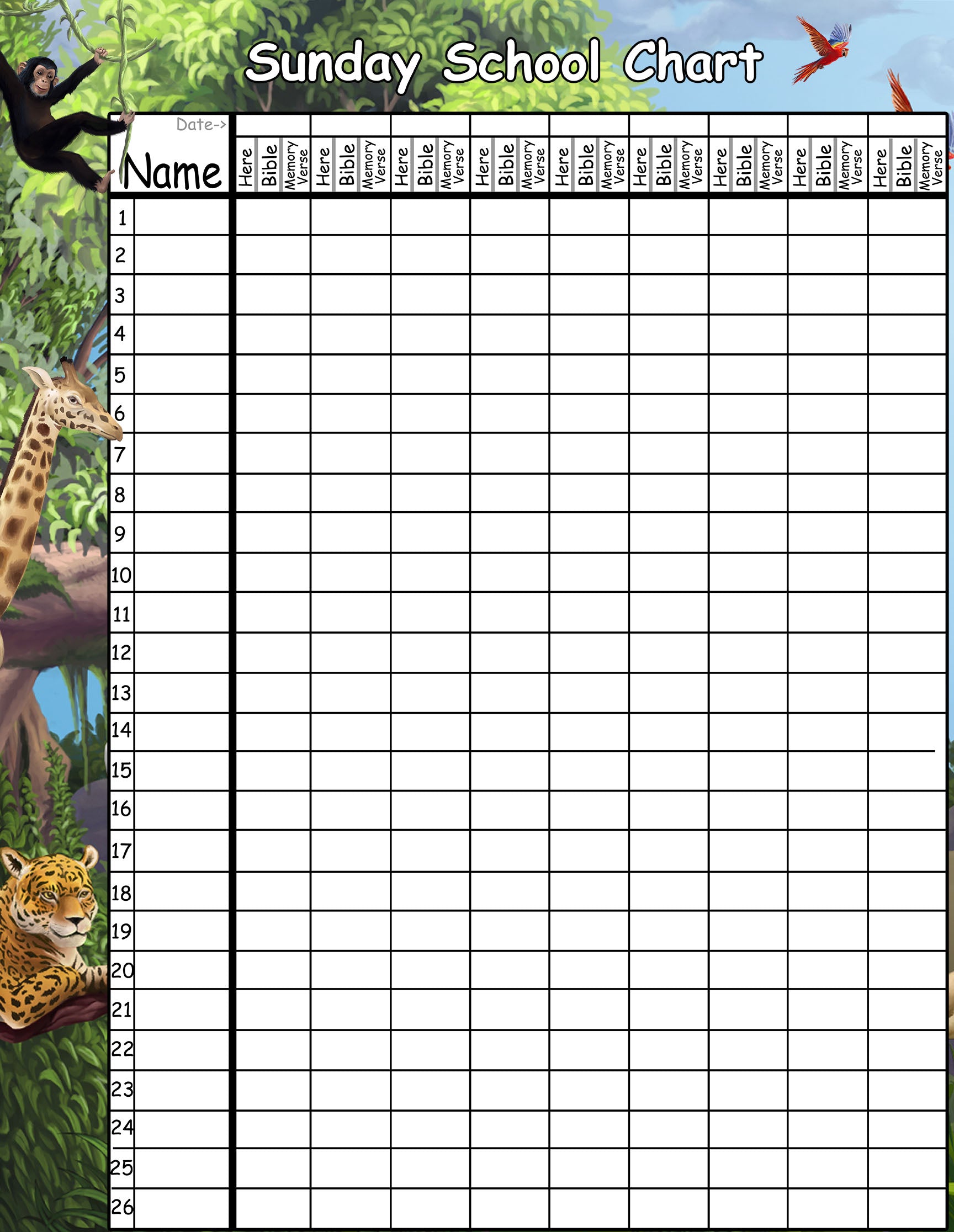 Jungle Sunday School Chart Decal - Bible Classroom Decor for Kids, Religious Education Wall Stickers - Perfect for Church, Homeschool & Sunday School Decorations