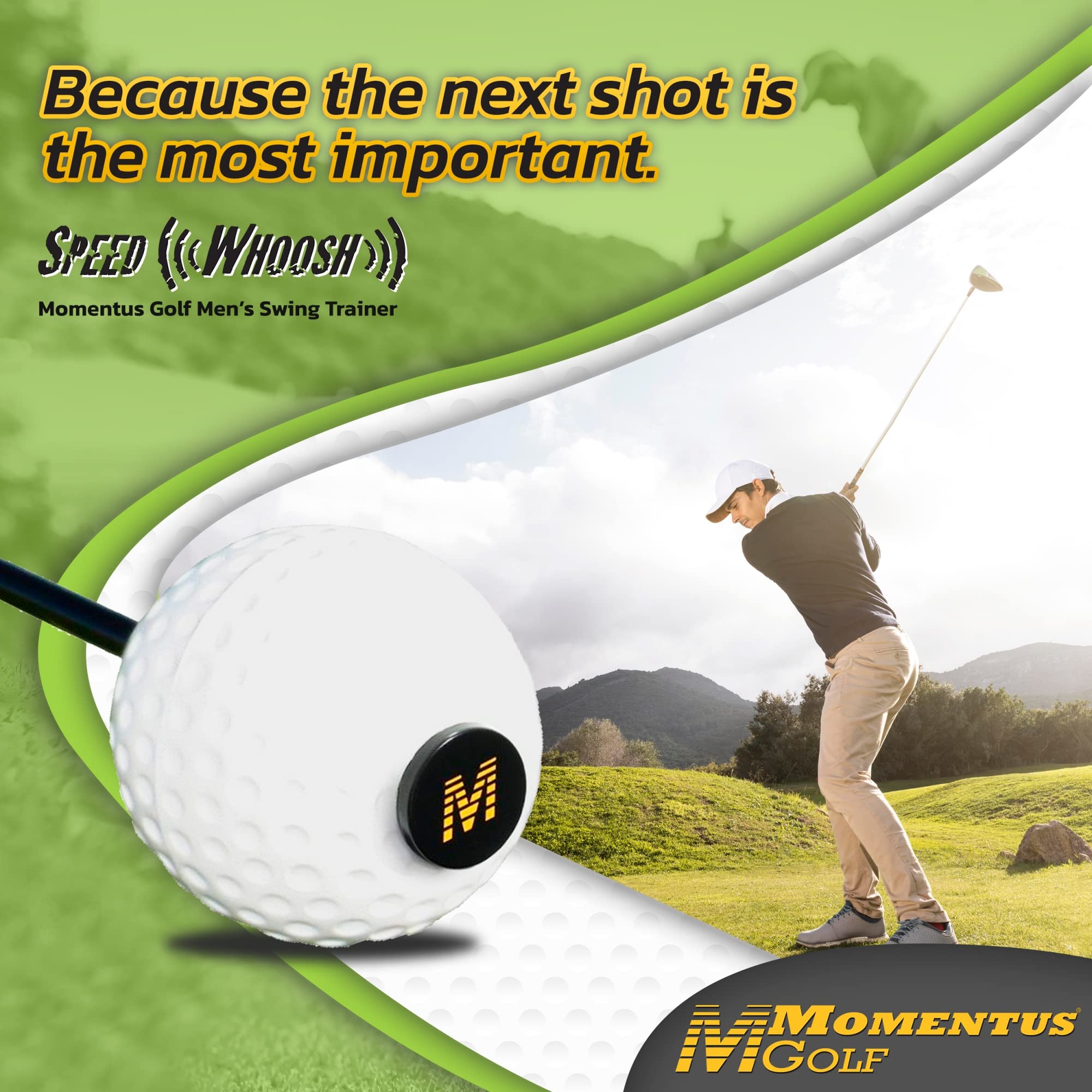 Momentus Speed Whoosh Golf Swing Trainer - Magnetic Sliding Timing Ball for Swing Speed Training | Increase Golf Swing Speed 7-10 mph | Perfect for Driving Range Practice & Home Training