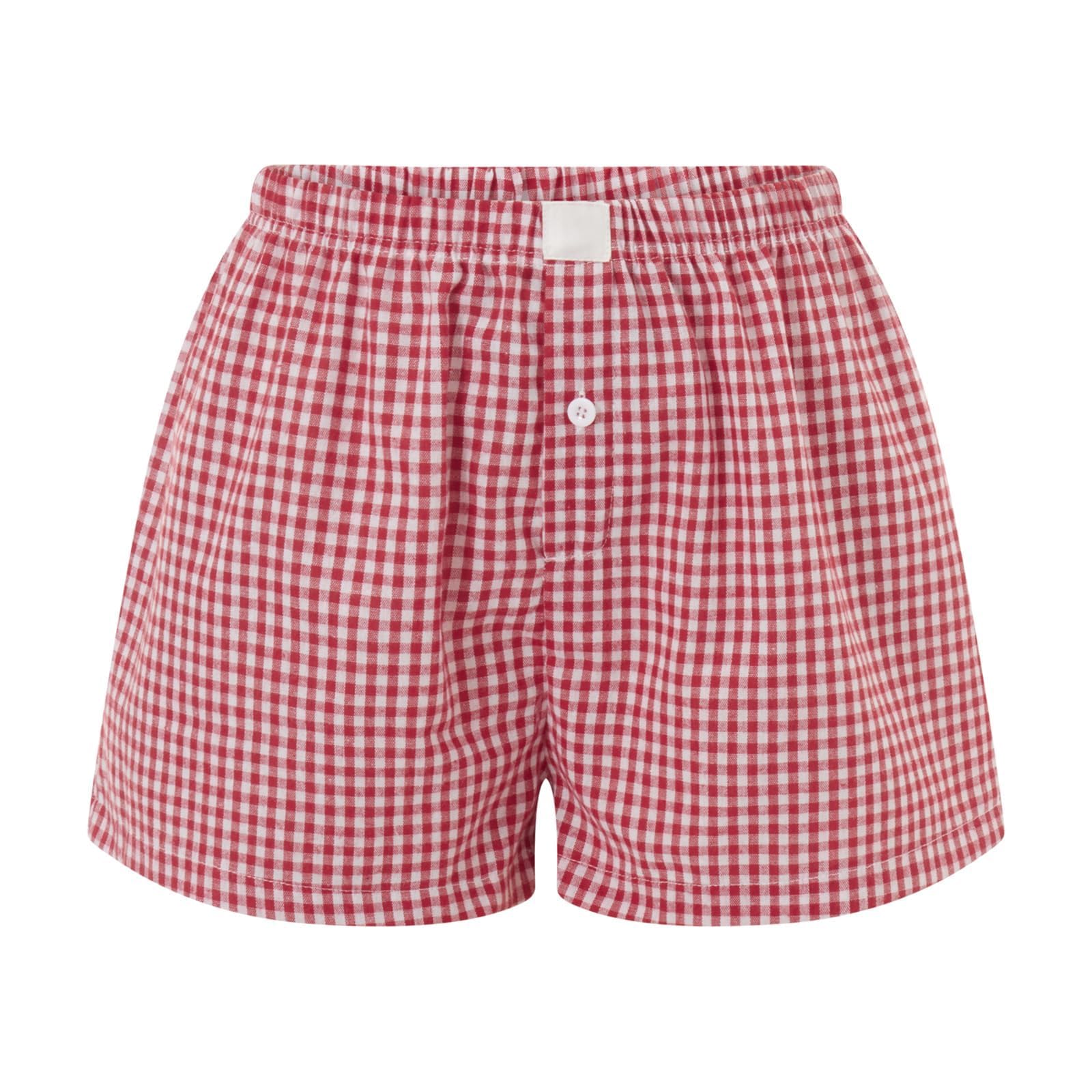 Women's Cute Gingham Pajama Shorts - Y2K Micro Boxer Sleep Shorts with Button Plaid Design | Perfect for Lounge Wear, Sleepwear & Summer Comfort