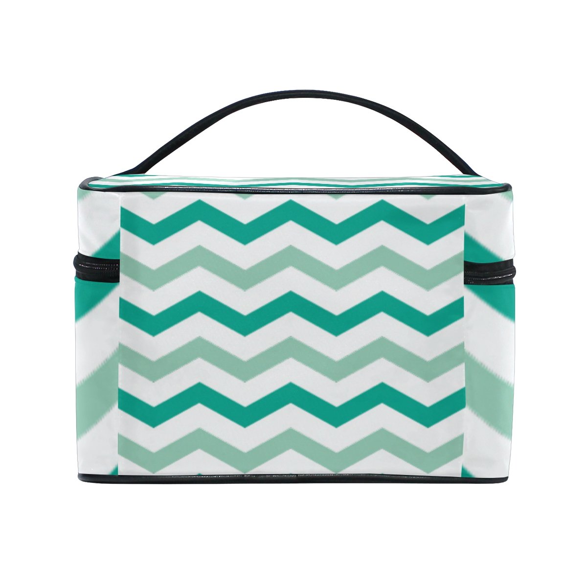 Stylish Green White & Turquoise Cosmetic Bag for Travel - Perfect Makeup Train Case & Storage Organizer | Ideal for Travel, Gym, and Daily Beauty Essentials
