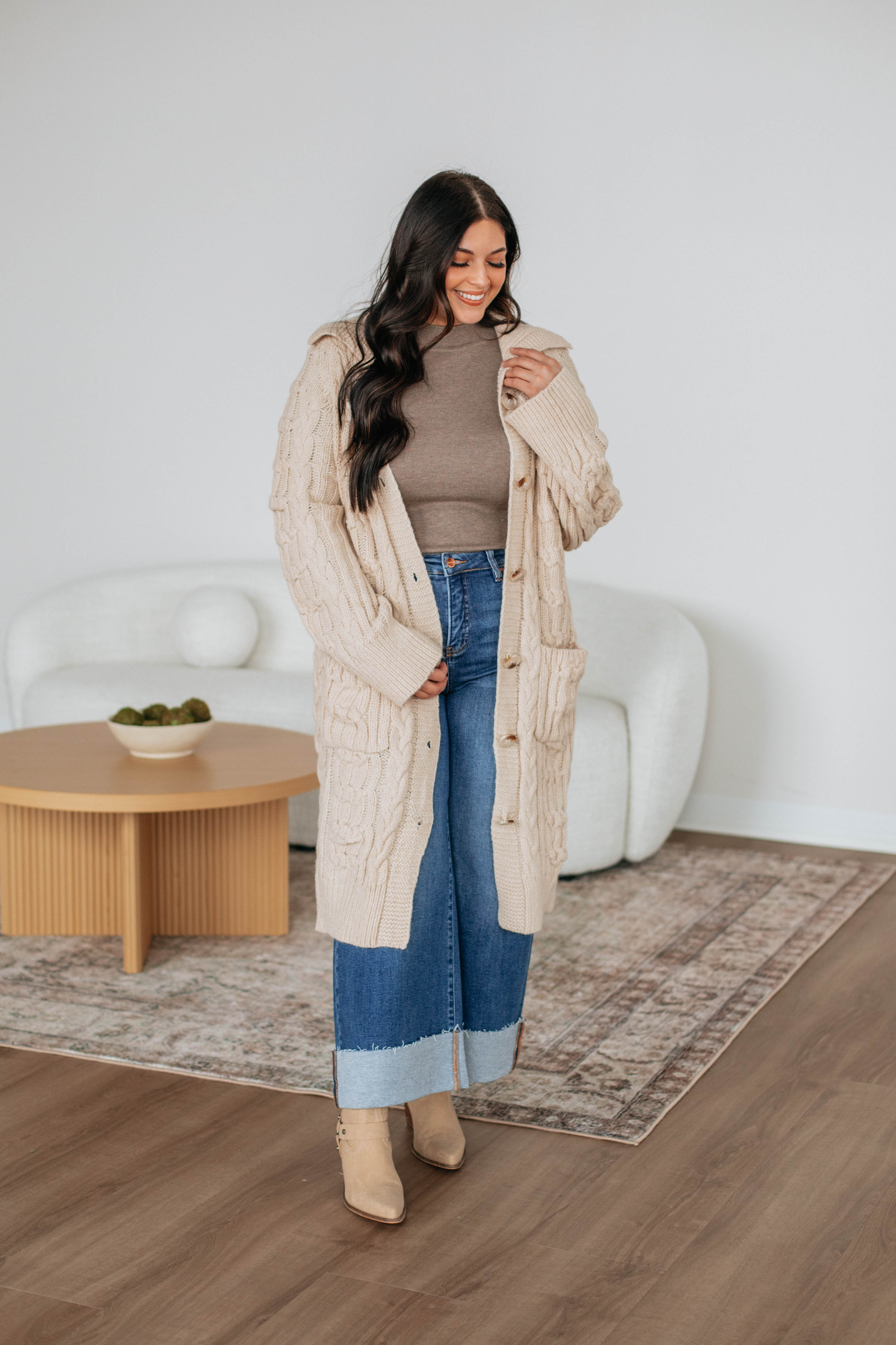 Women's Danna Cable Knit Cardigan Sweater - Soft Natural Color for Fall & Winter | Cozy Layering for Casual Outfits & Office Wear