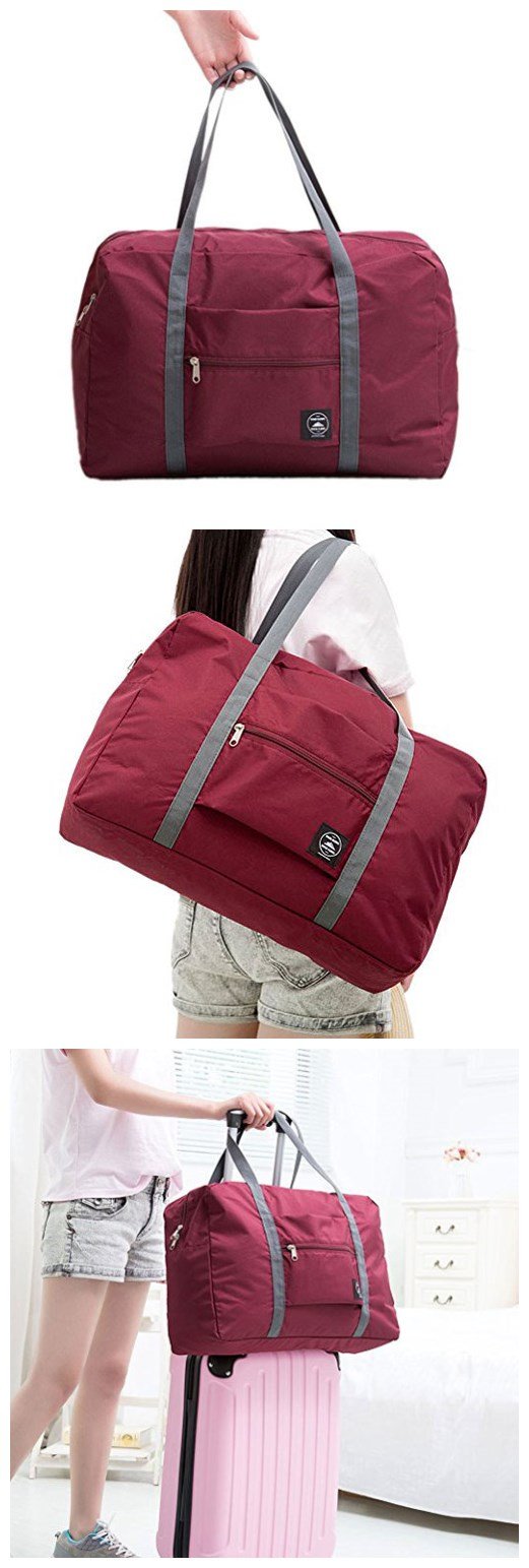 Foldable Travel Duffel Bag - Water Resistant Carry On Luggage for Spirit Airlines, Personal Item Gym Bag for Men & Women - Perfect for Sports, Gym, Weekend Getaways & Overnight Trips (Red)