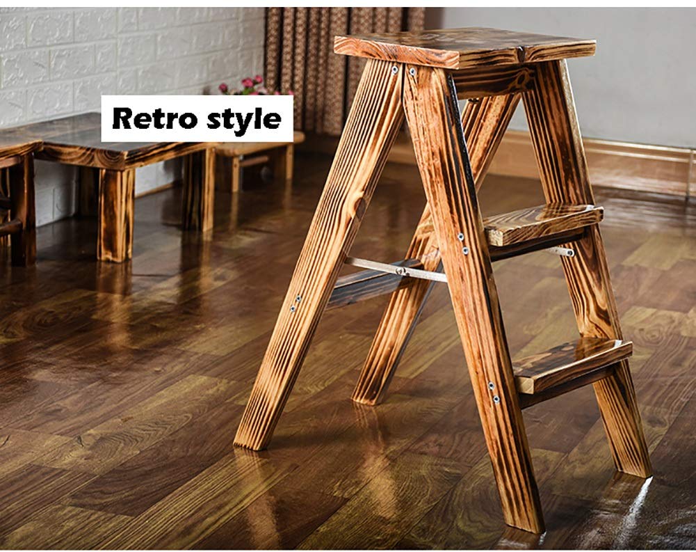 Vintage 3-Step Wooden Stool - Foldable Ladder, Utility Step Stool, Portable Shoe Bench & Flower Stand - Compact Wooden Step Stool for Home, Garden, and DIY Projects