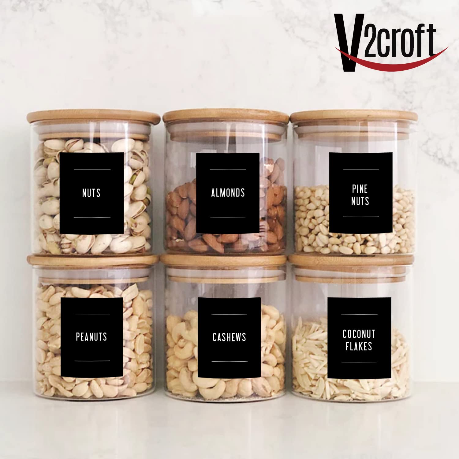 180 Minimalist Farmhouse Pantry Labels - Black Matte Waterproof Stickers with White Fine Line Text for Jars, Bottles & Canisters - Perfect for Kitchen Organization, Spice Storage & Home Decor