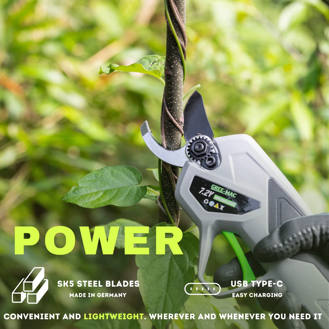 Professional Cordless Electric Pruning Shears - 7.2V Brushless Motor with 4.2AH Rechargeable Battery - 22mm (0.86 inch) Cutting Diameter - Ideal for Gardening, Landscaping, Vineyard & Orchard Maintenance