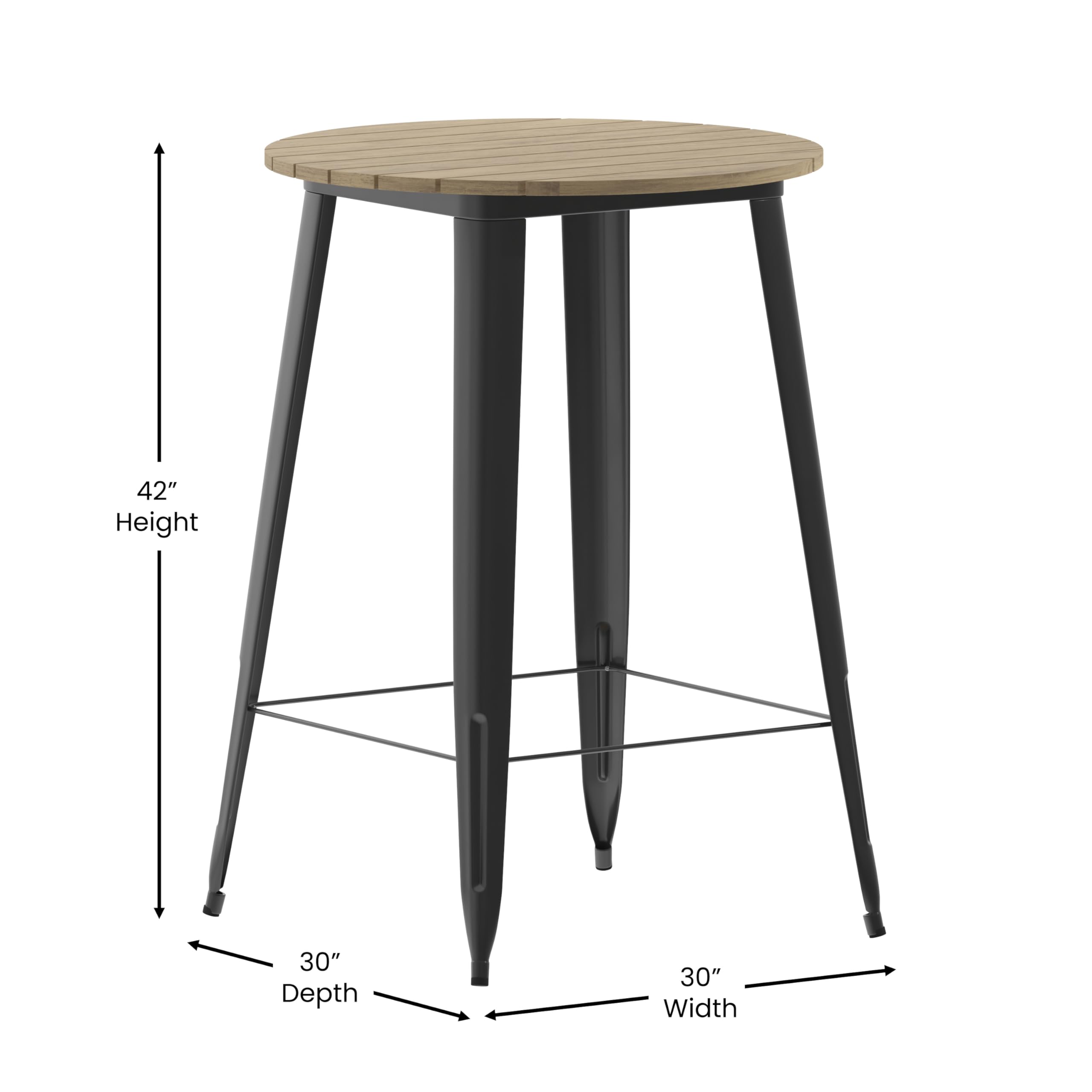 EMMA + OLIVER Drew 30-inch Round Bar Height Dining Table - Black Poly Resin Tabletop with Steel Base - All-Weather Indoor/Outdoor Use - Perfect for Patio, Deck, Garden or Kitchen Breakfast Nook