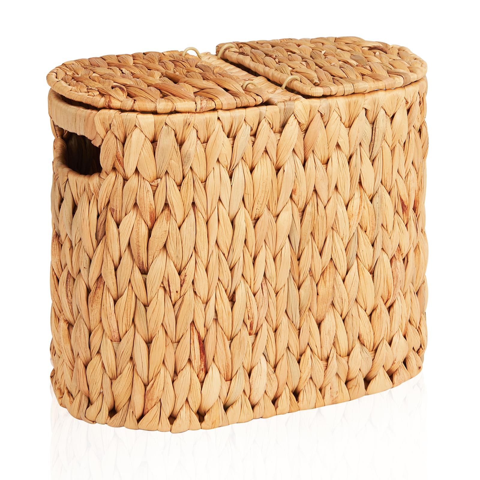 FairyHaus Natural Water Hyacinth Woven Toilet Paper Storage Basket with Lid & Handles - Holds 4 Rolls - Bathroom Organizer for Toilet Paper Holder, Tissue Storage - Perfect for Bathroom, Powder Room or Guest Bath Decor