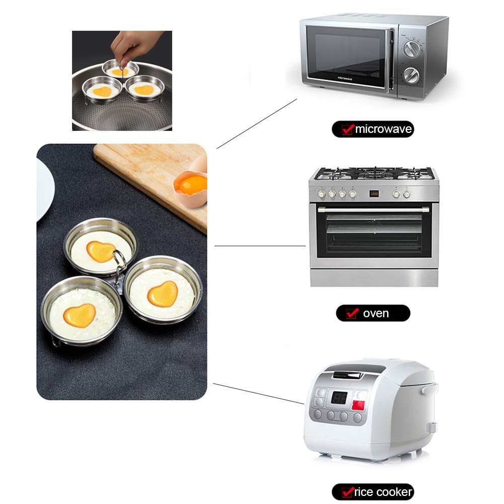 Premium Stainless Steel Egg Poacher Set - 3 Nonstick Poached Egg Maker Cups with Steamer Rack for Microwave & Stovetop - Perfect for Breakfast, Brunch & Healthy Cooking