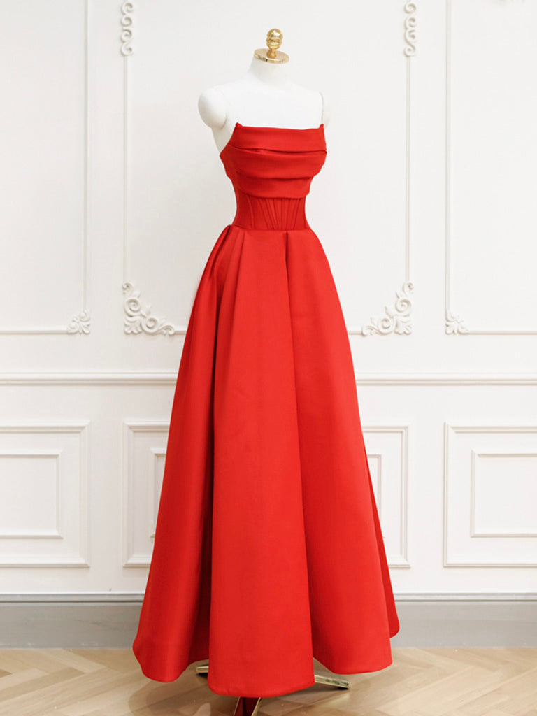 Elegant Red A-Line Satin Long Prom Dress for Women - Formal Evening Gown for Homecoming, Ball, Wedding & Special Occasions